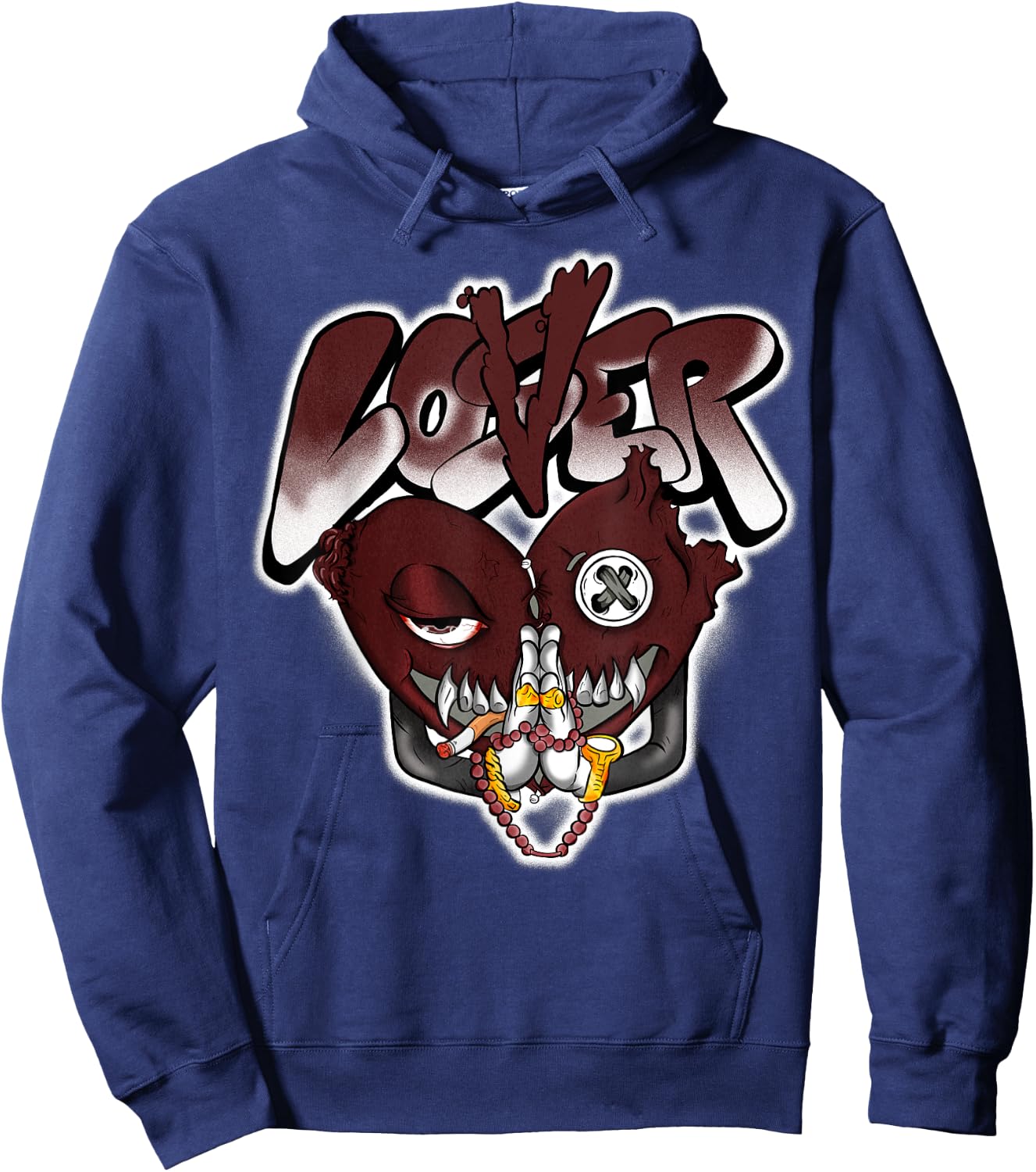 Loser Love Heart Pain Matching Graphic Red Burgundy Hoodie - Hoodie | Navy