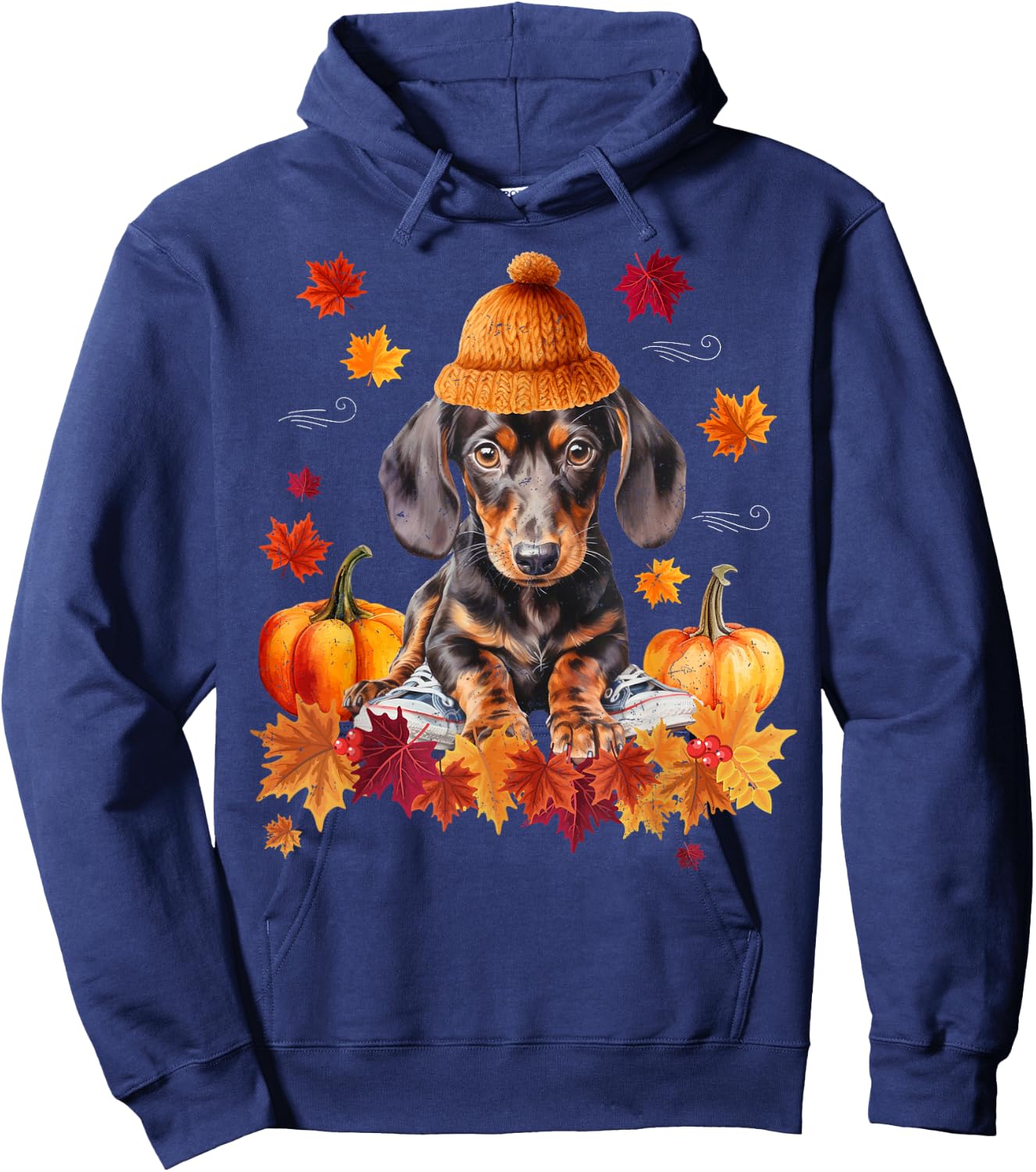 Dachshund Hello Autumn Leaf Fall For Dog Lover Men Women Girls Kids Hoodie - Hoodie | Navy