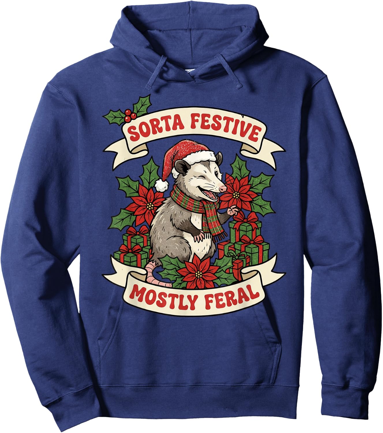 Sorta Festive Mostly Feral Opossum Funny Christmas Holiday Hoodie - Hoodie | Navy