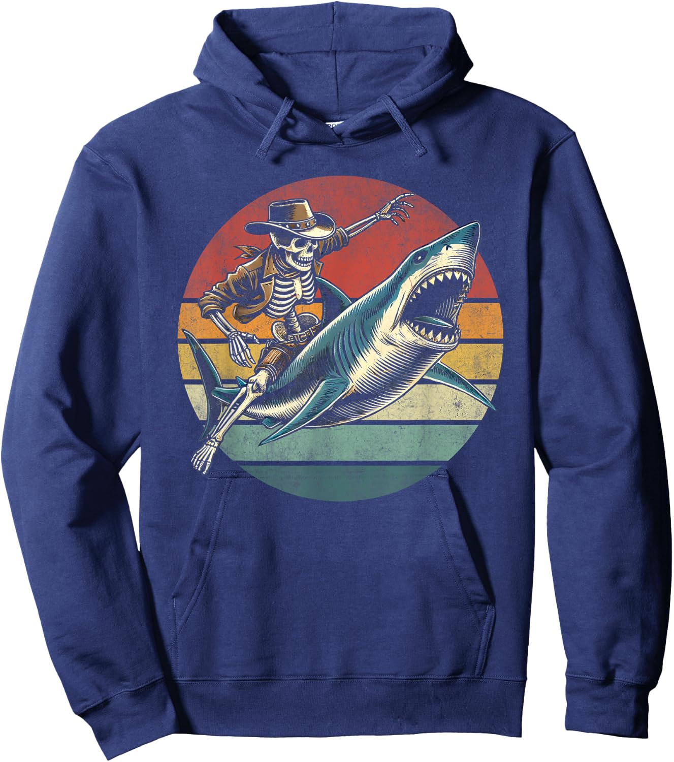 Skeleton Rodeo Shark Funny Vintage Skeleton Riding Shark Hoodie - Hoodie | Navy