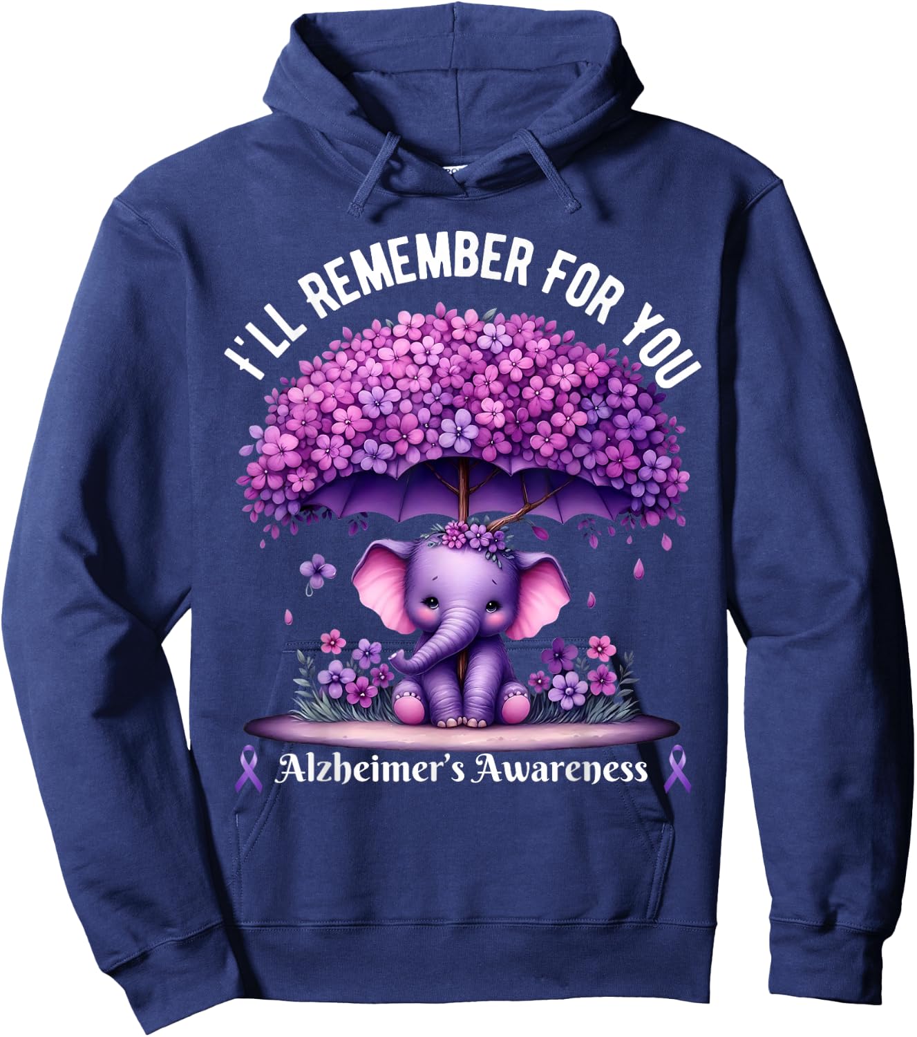 I'll Remember For You Purple Elephant Alzheimer's Awareness Hoodie - Hoodie | Navy