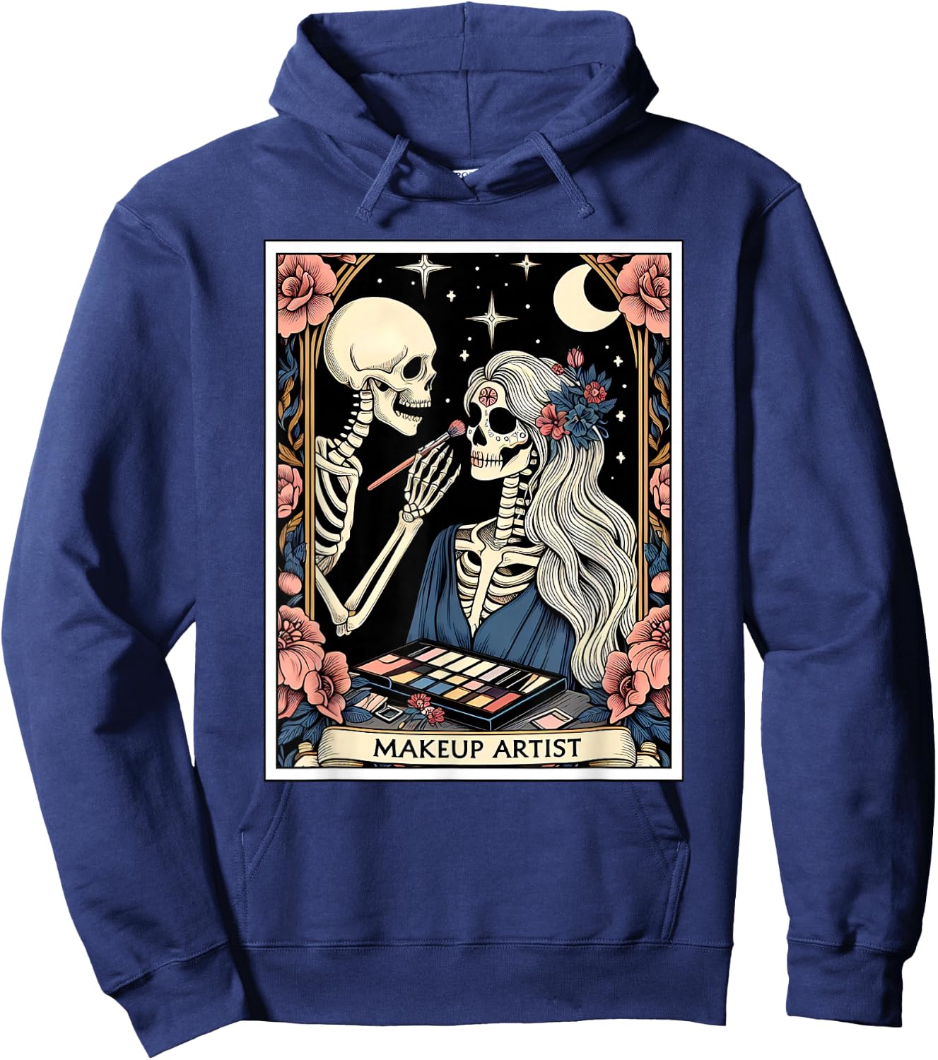 Makeup Artist Tarot Card Gothic Skeleton Moon Women Hoodie - Hoodie | Navy