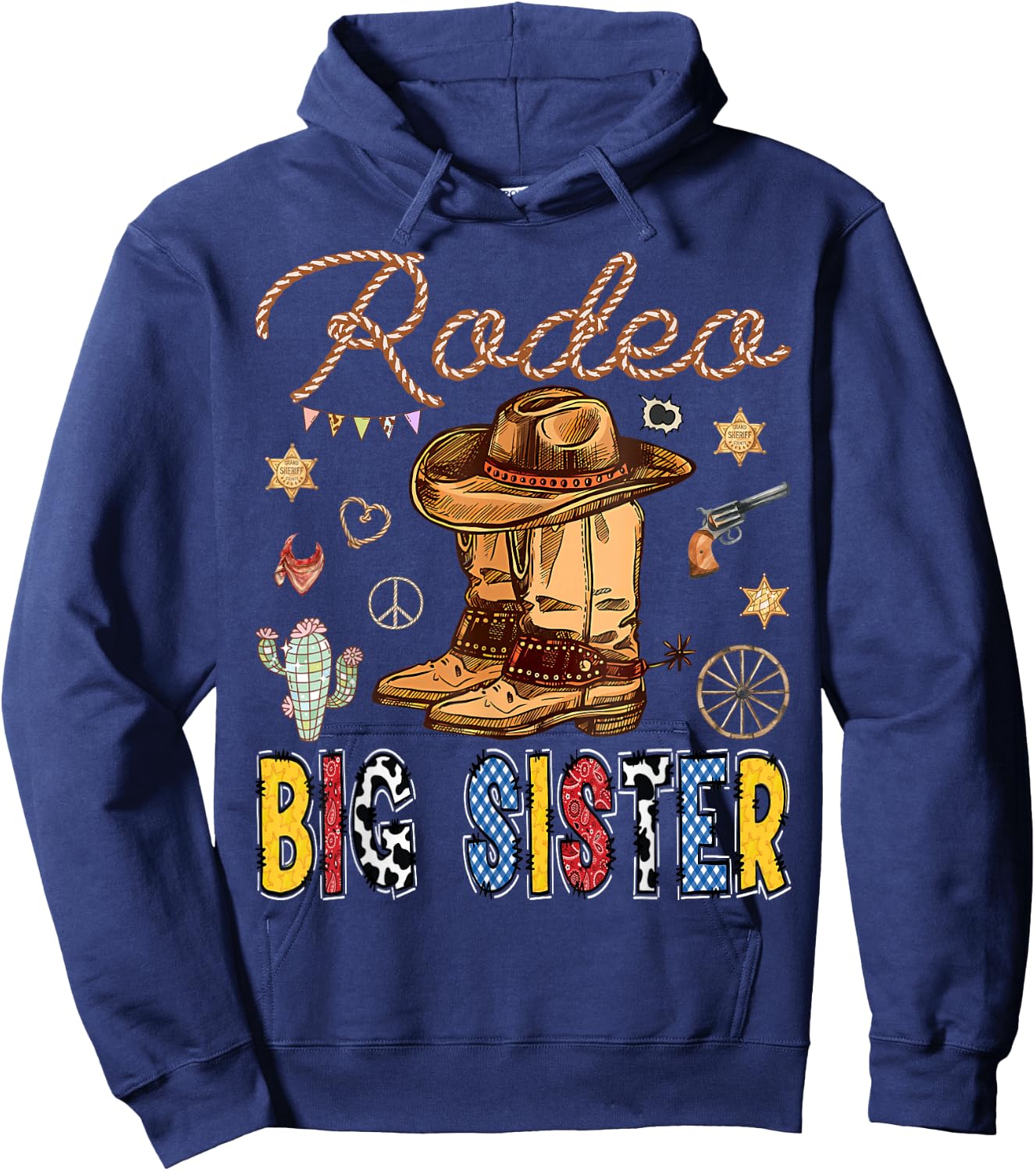 Rodeo Big Sister Western Birthday Cowboy Matching Family Hoodie - Hoodie | Navy