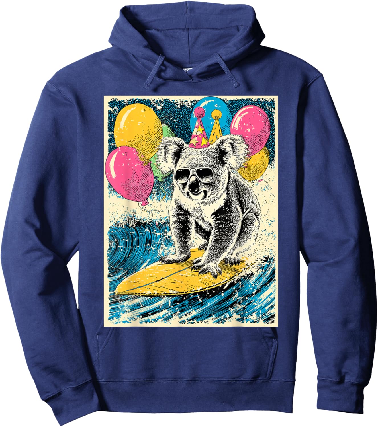Koala Surfing Birthday Party Themed Balloons Retro Art Hoodie - Hoodie | Navy