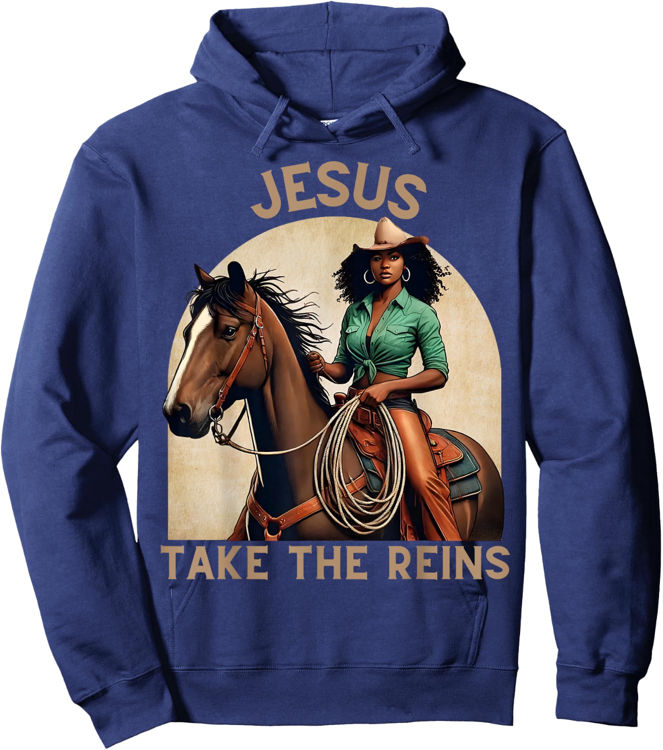 Jesus Take The Reins Christian Black Cowgirl Western Texas Hoodie - Hoodie | Navy