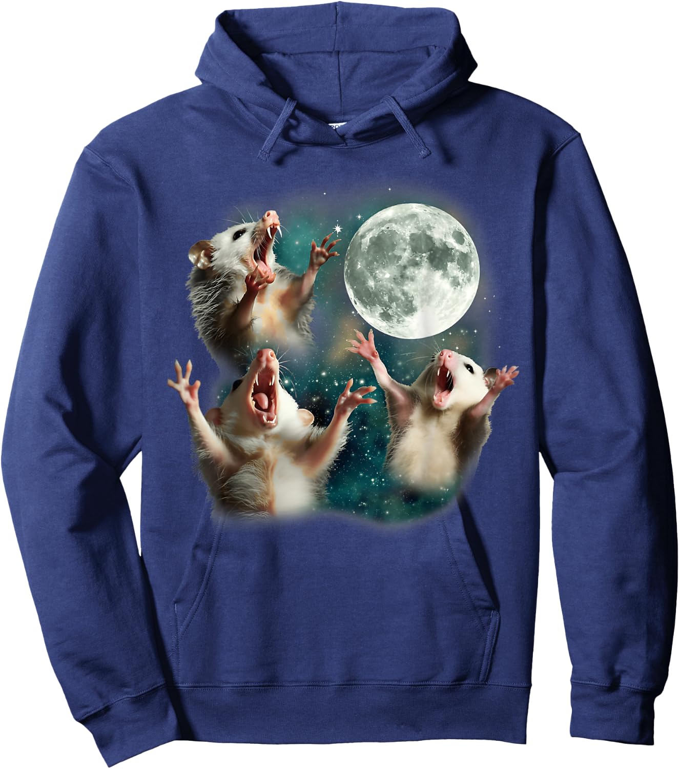 Three Possum Moon 3 Opossum Funny Weird Cursed Dank Meme Hoodie - Hoodie | Navy