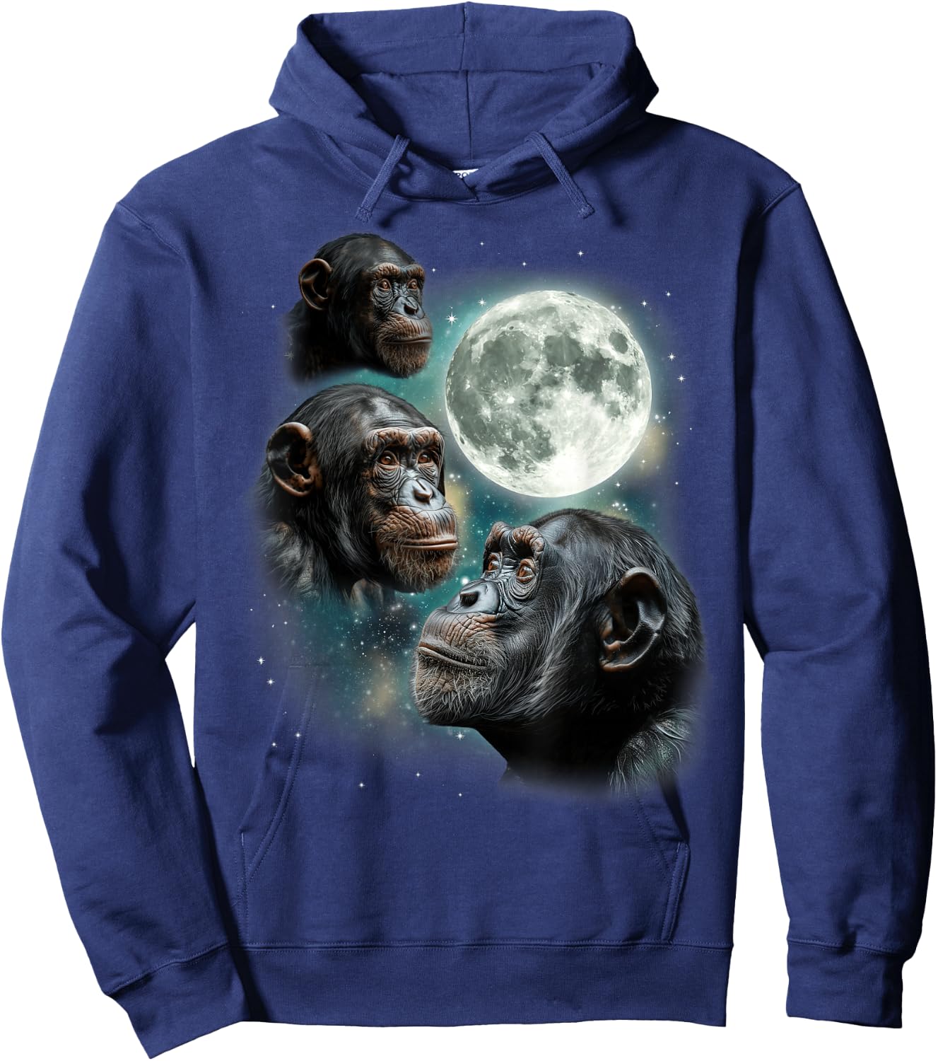 Three Chimpanzee Moon | Funny 3 Chimps Howling Parody Meme Hoodie - Hoodie | Navy
