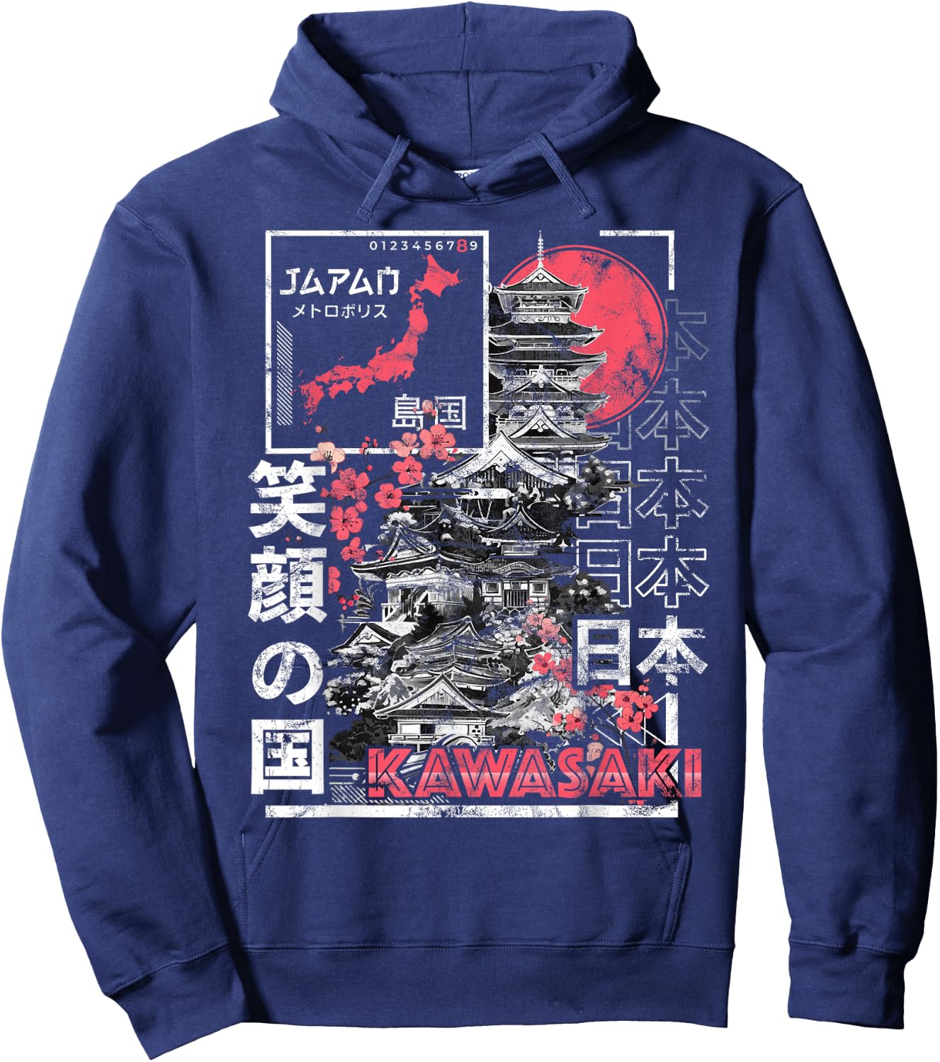 Kawasaki City 90s Retro Japan Aesthetics 80s Kawasaki Hoodie - Hoodie | Navy