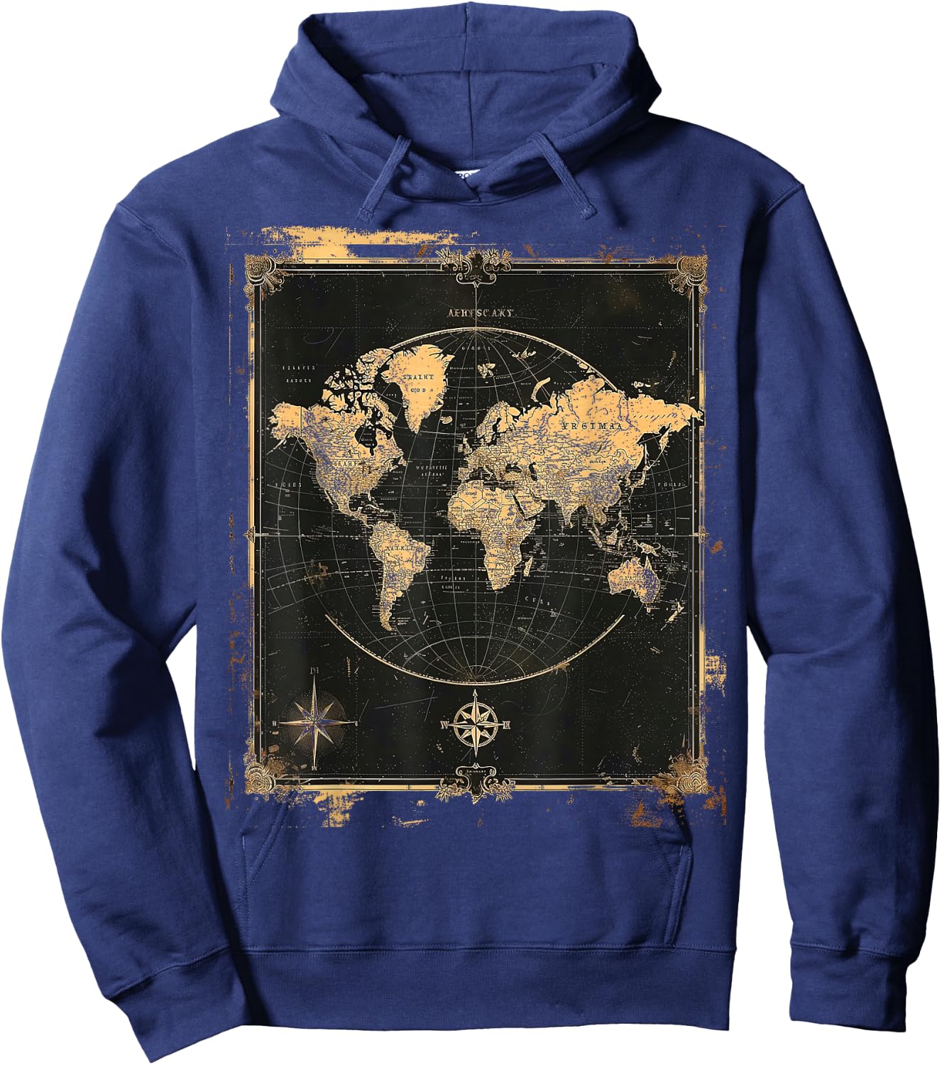 Vintage World Map Poster Hoodie - Hoodie | Navy