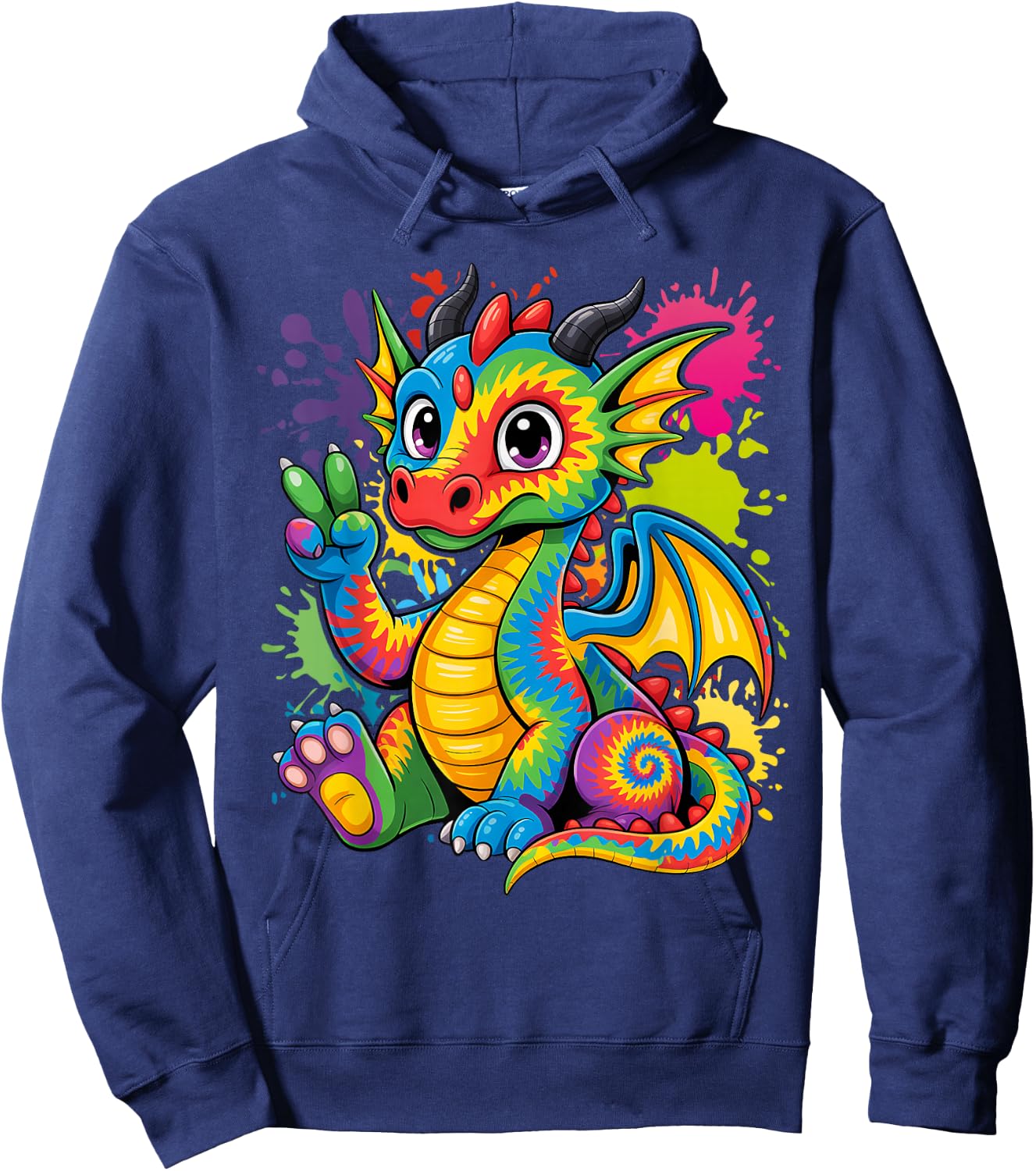 Tie-Dye Dragon Peace Sign Hippie Hoodie - Hoodie | Navy