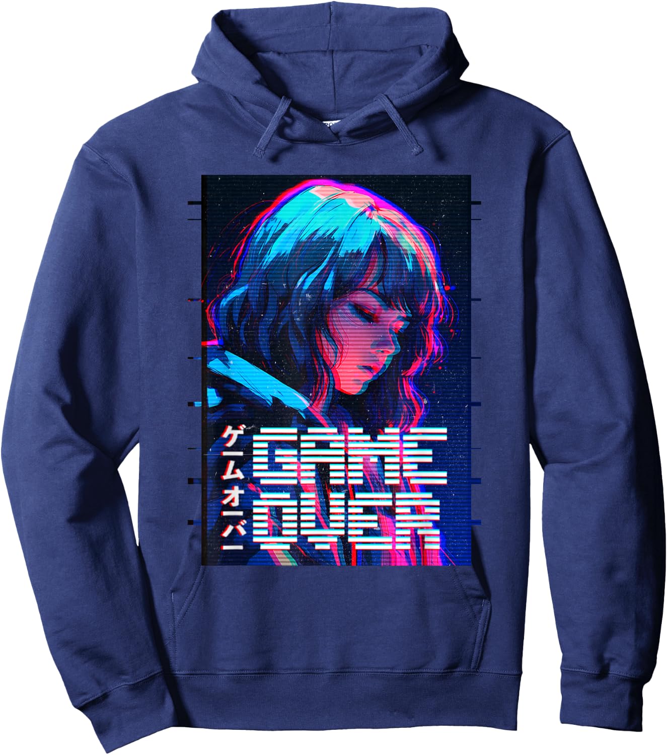 Game Over Sad Japanese Anime Girl Vaporwave Aesthetic Hoodie - Hoodie | Navy