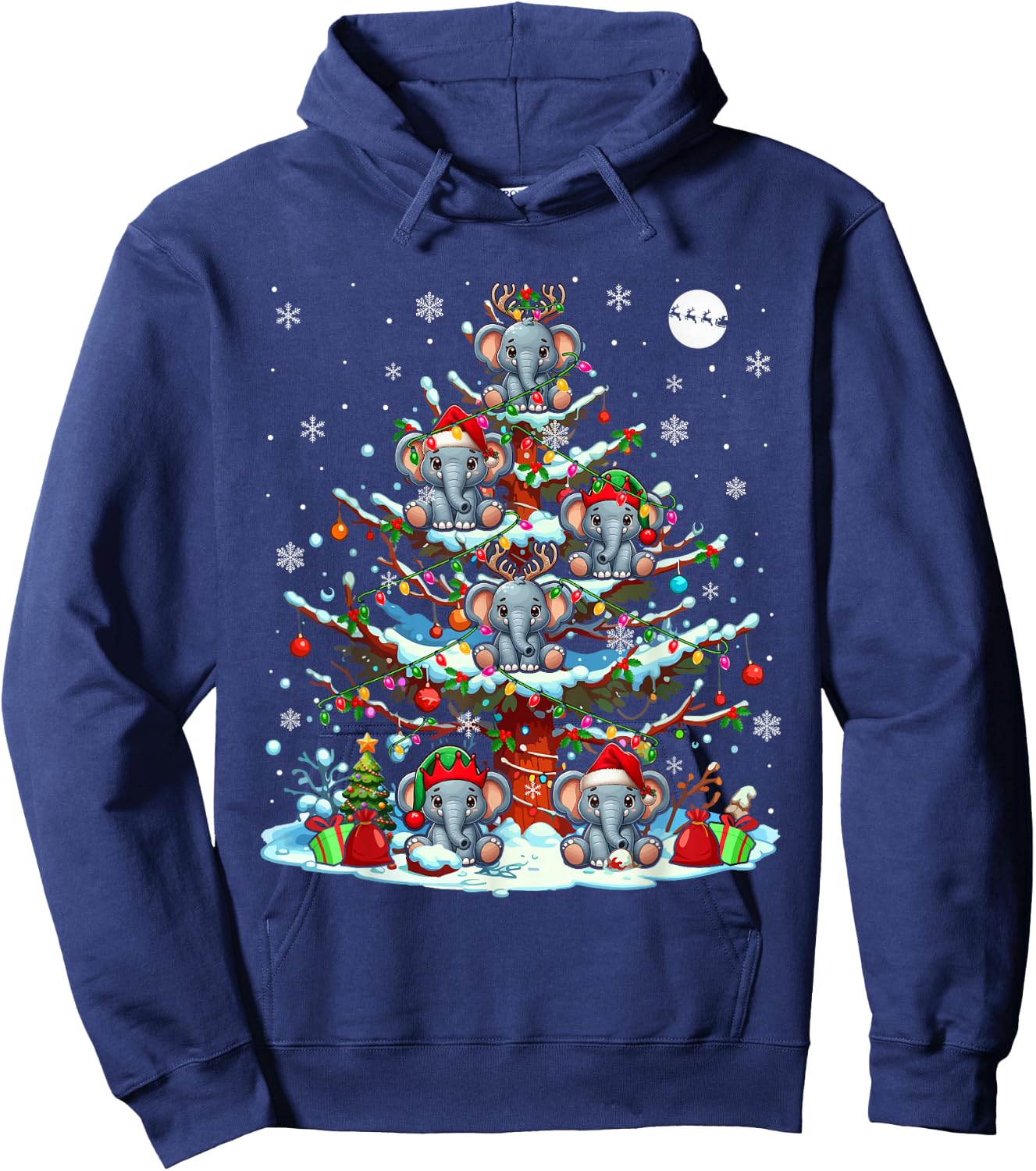 Group Santa Reindeer Elf Elephants On Christmas Tree Hoodie - Hoodie | Navy