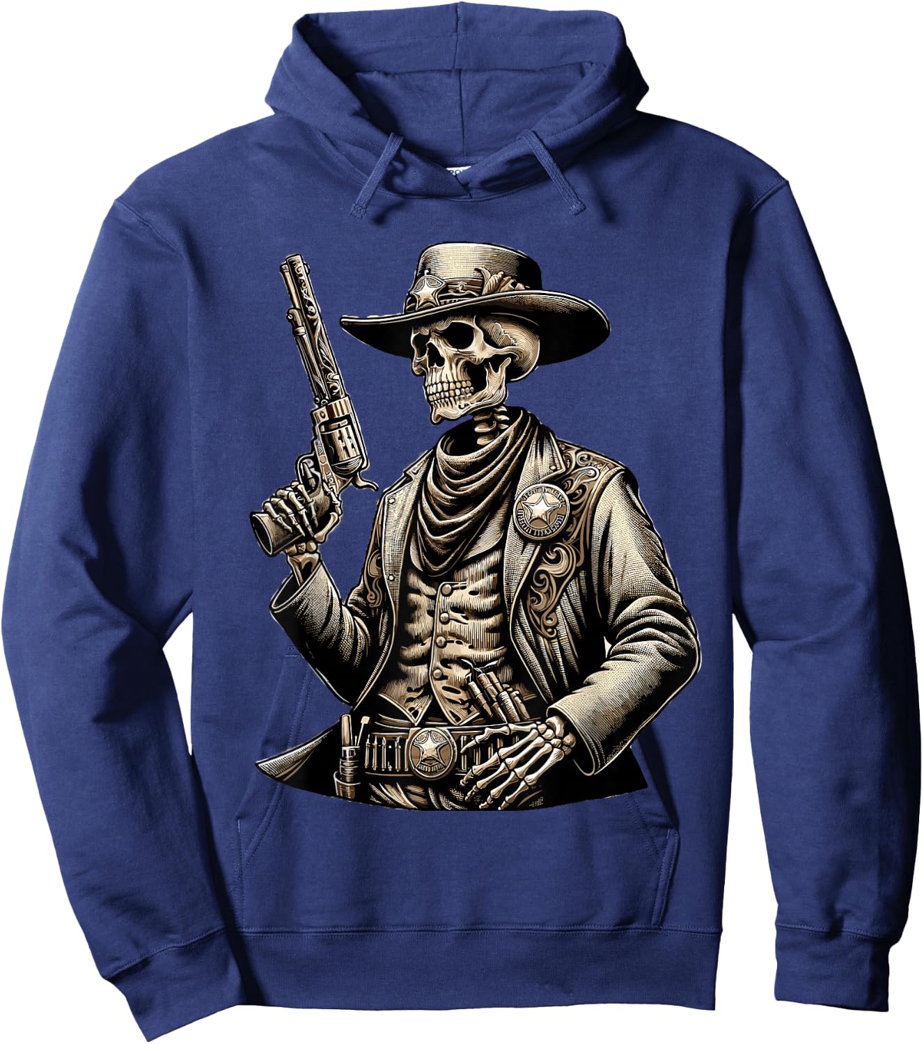 Skeleton Cowboy Gunslinger Outlaw Wild West Hoodie - Hoodie | Navy