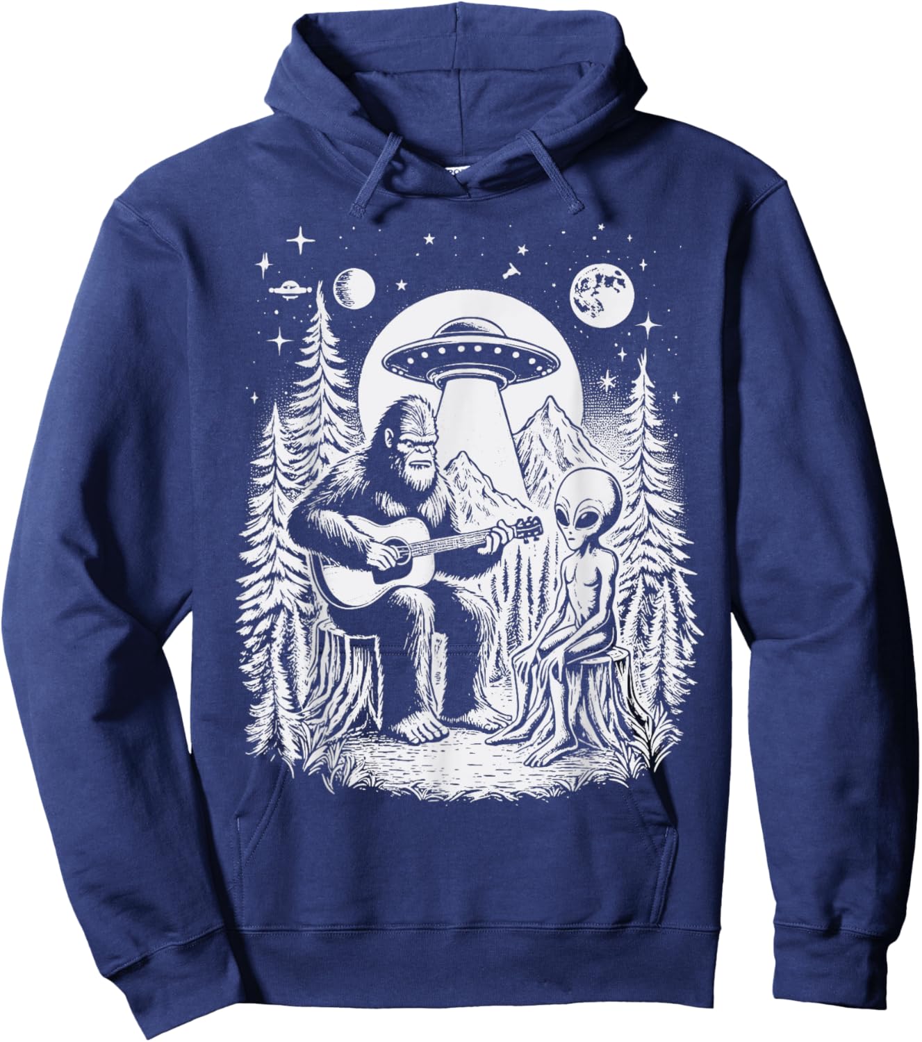 Bigfoot UFO Alien Around Campfire Nature Hiking Sasquatch Hoodie - Hoodie | Navy