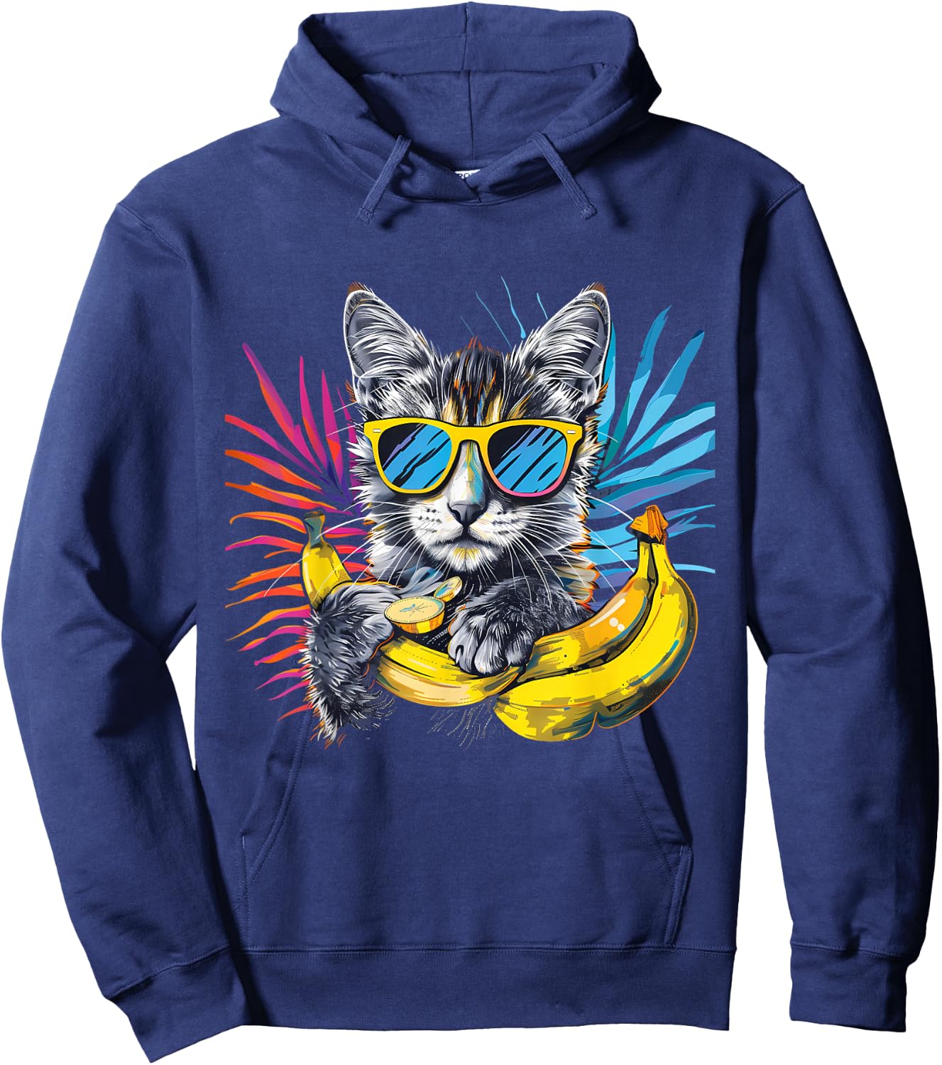 Banana Cat Colourful Sunglasses Artwork Banana Fruits Hoodie - Hoodie | Navy