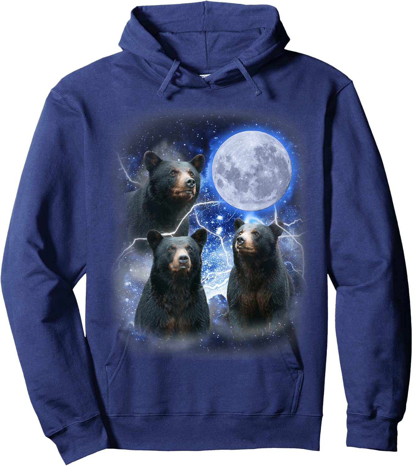 Three Black Bear Moon - 3 Wild Bears Gazing at the Moonlight Hoodie - Hoodie | Navy