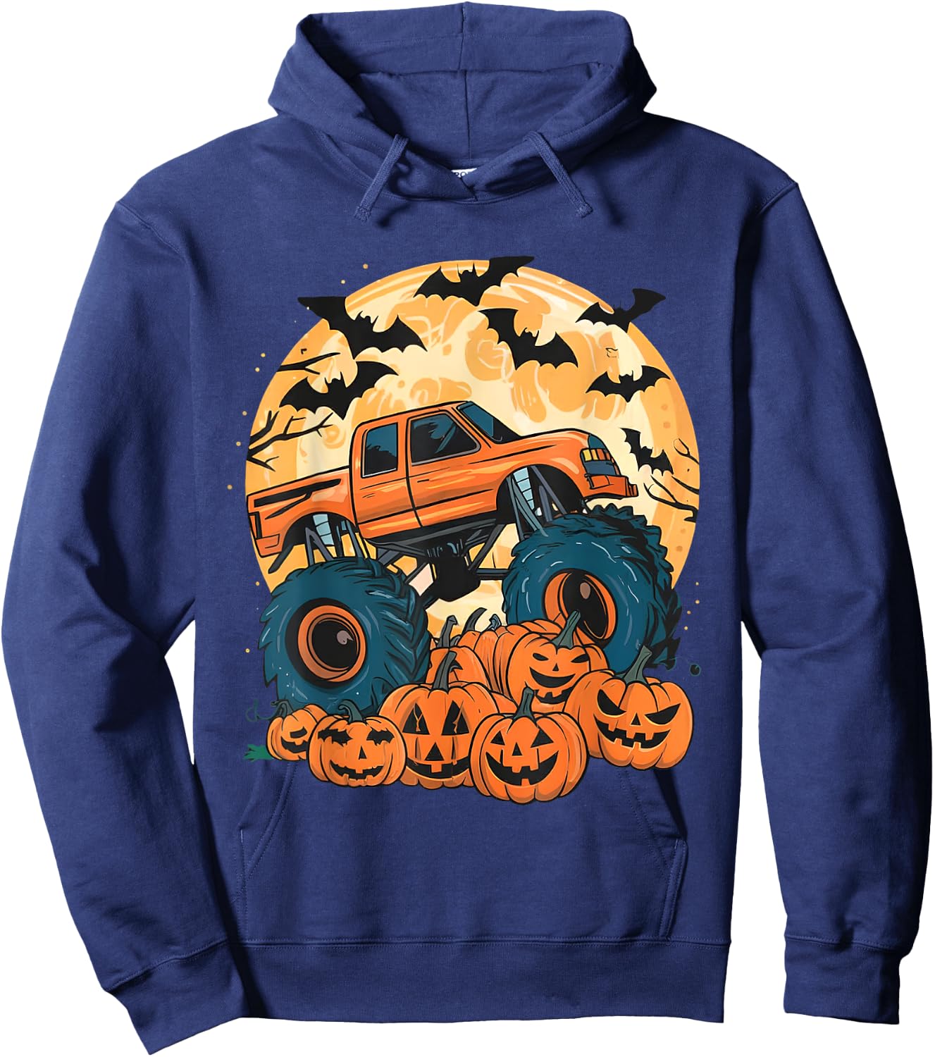 Ghost Truck Moon Pumpkin Toddler Boys Halloween Teens Kids Hoodie - Hoodie | Navy