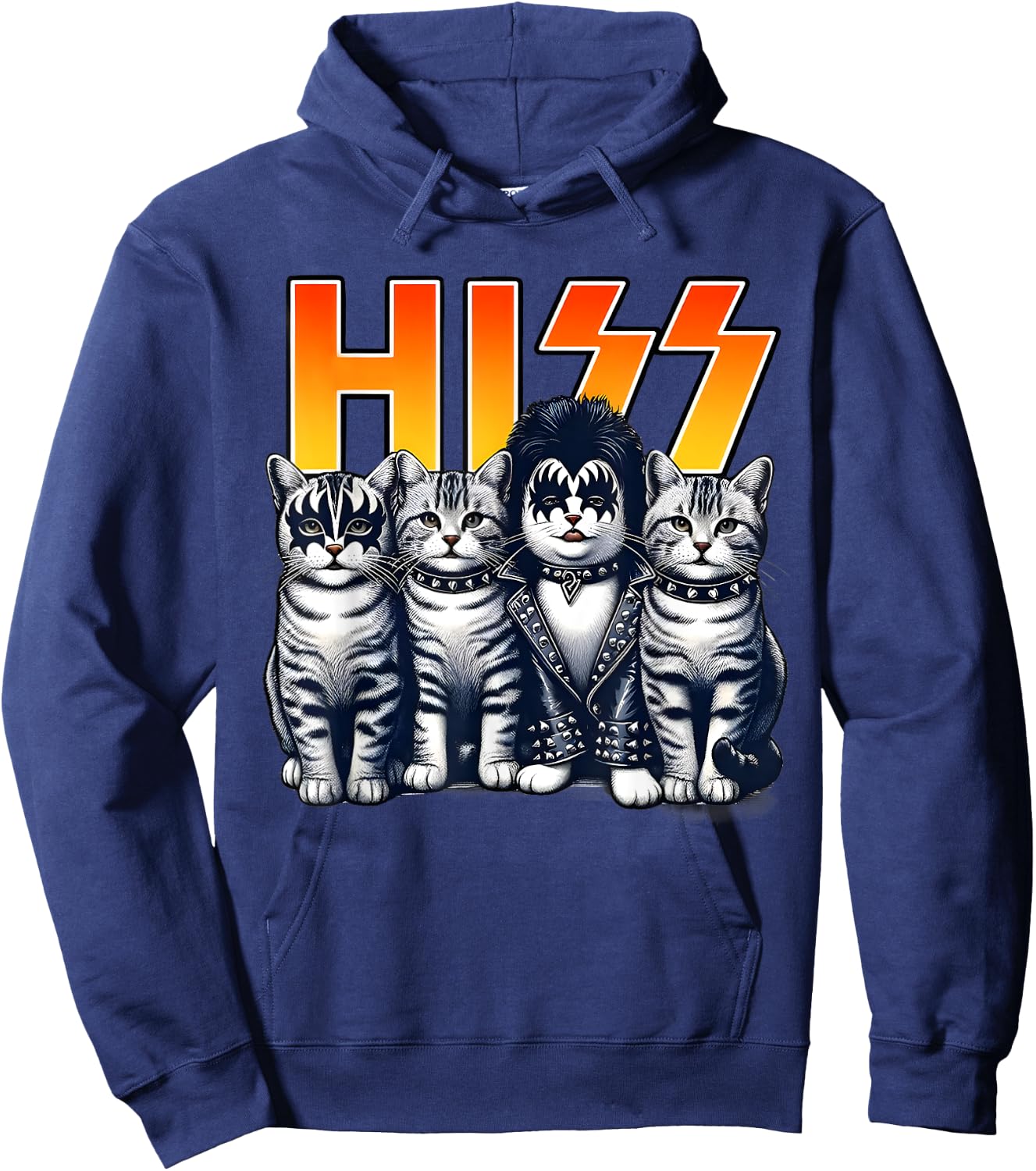 Hiss Funny Cat Lover Funny Cats Kittens Rock Rockin Cat Own Hoodie - Hoodie | Navy