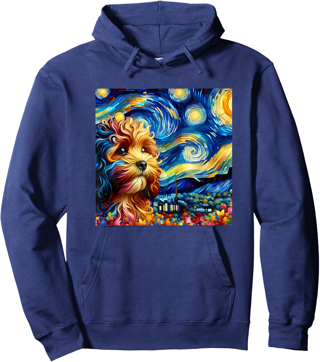 Cute Cavapoo Starry Night Painting Style Dog Art Women Kids Hoodie - Hoodie | Navy
