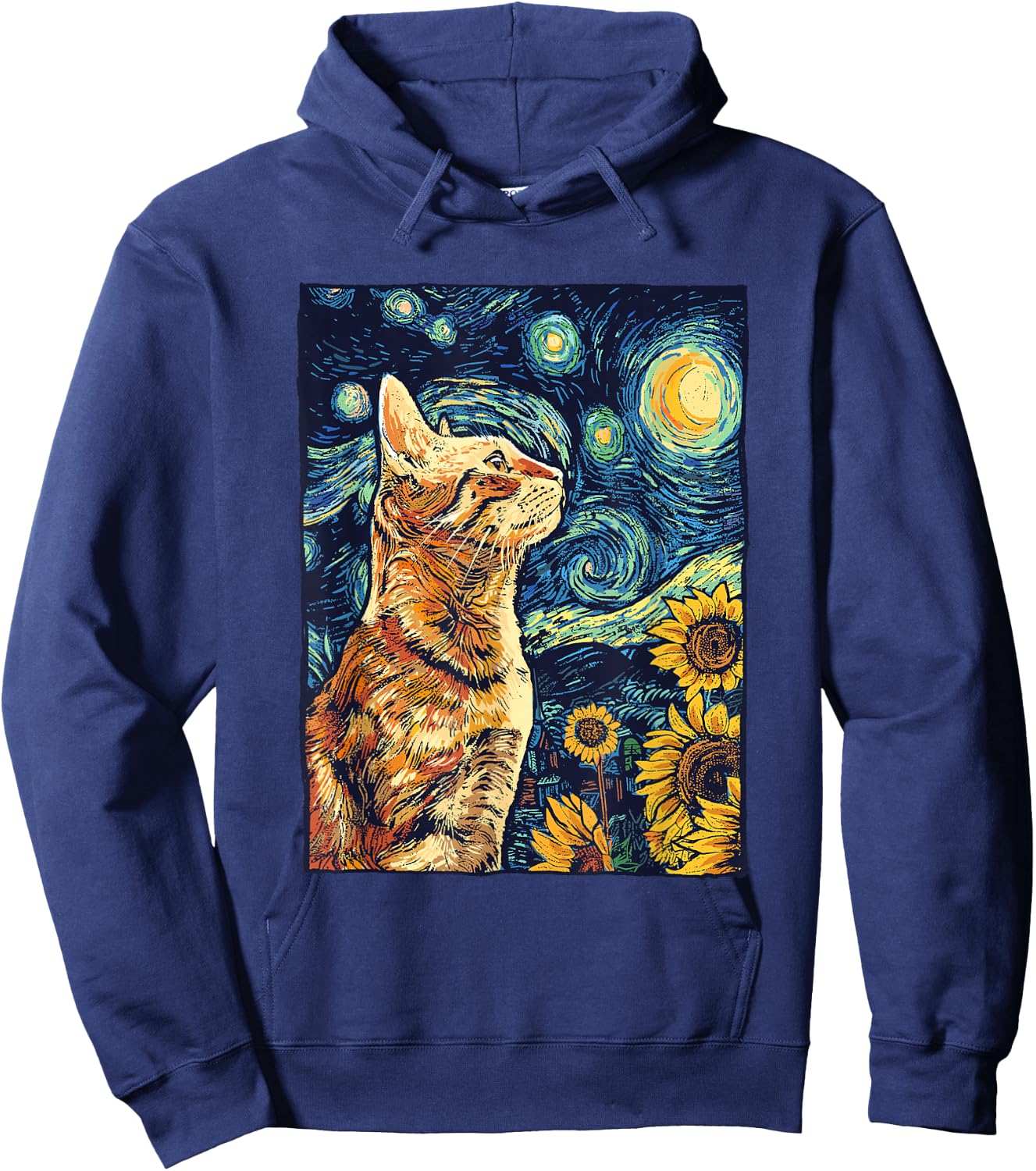 Van Gogh Starry Night Cat Shirt Van Gogh Cat Painting Hoodie - Hoodie | Navy
