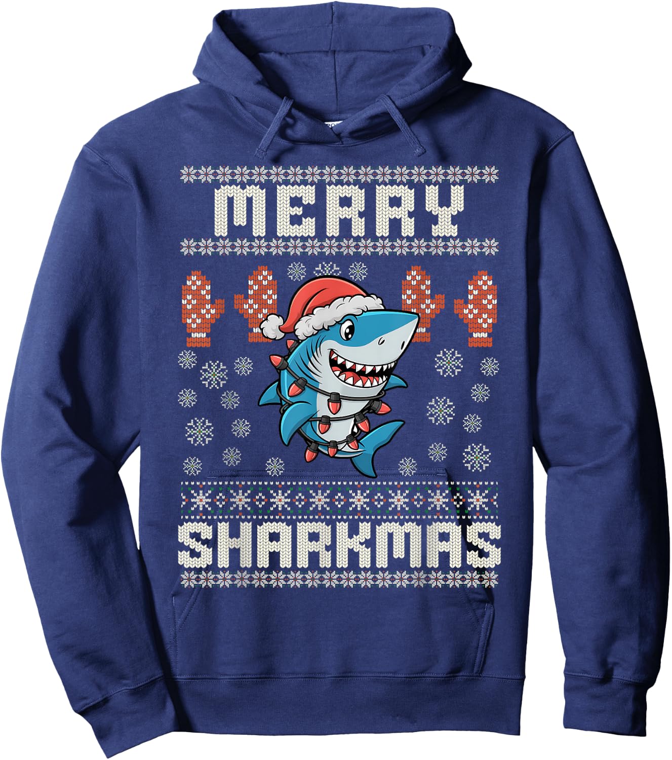 Merry Sharkmas Shark Christmas Ugly Xmas Kids Shark Christma Hoodie - Hoodie | Navy