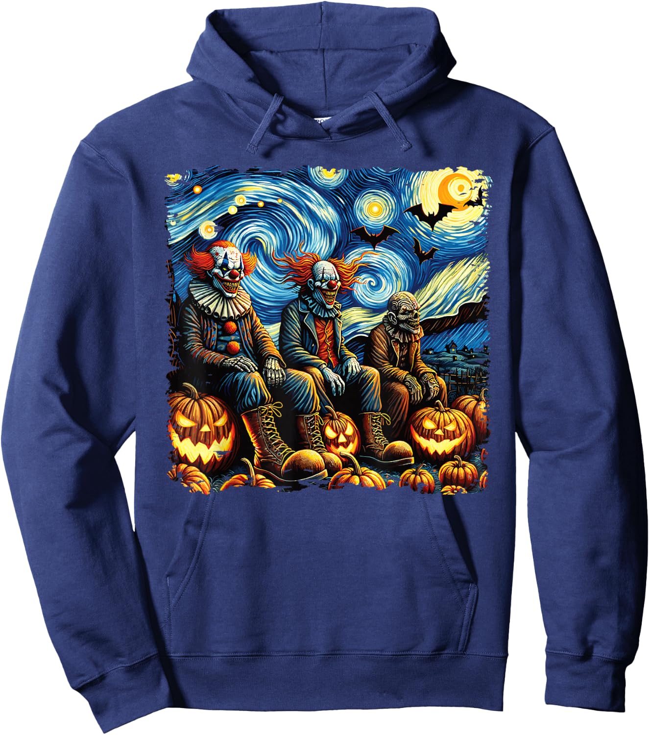 Van Gogh Starry Night Scary Clowns Halloween Fall Pumpkin Hoodie - Hoodie | Navy