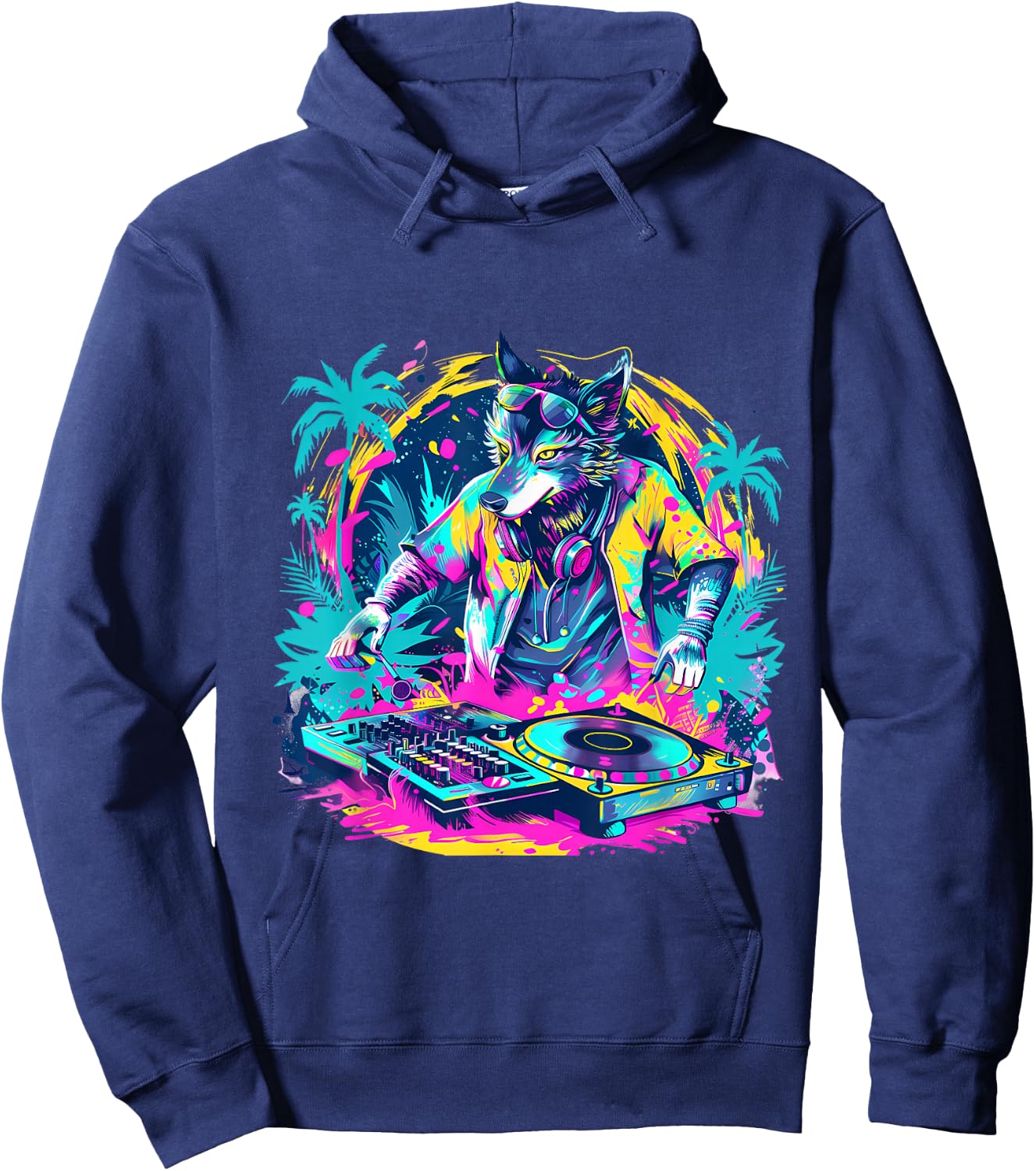 Wolf DJ Techno Dance Music Producer EDM Turntable DJ Wolf Hoodie - Hoodie | Navy