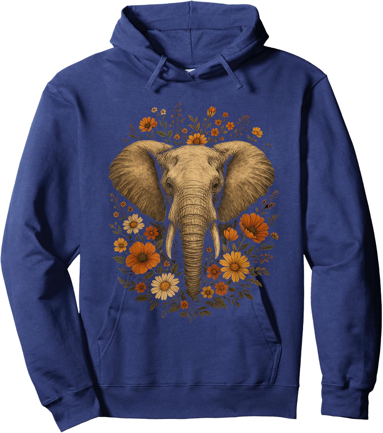 Boho Elephant for Vintage Floral Elephant Wildflowers Lovers Hoodie - Hoodie | Navy