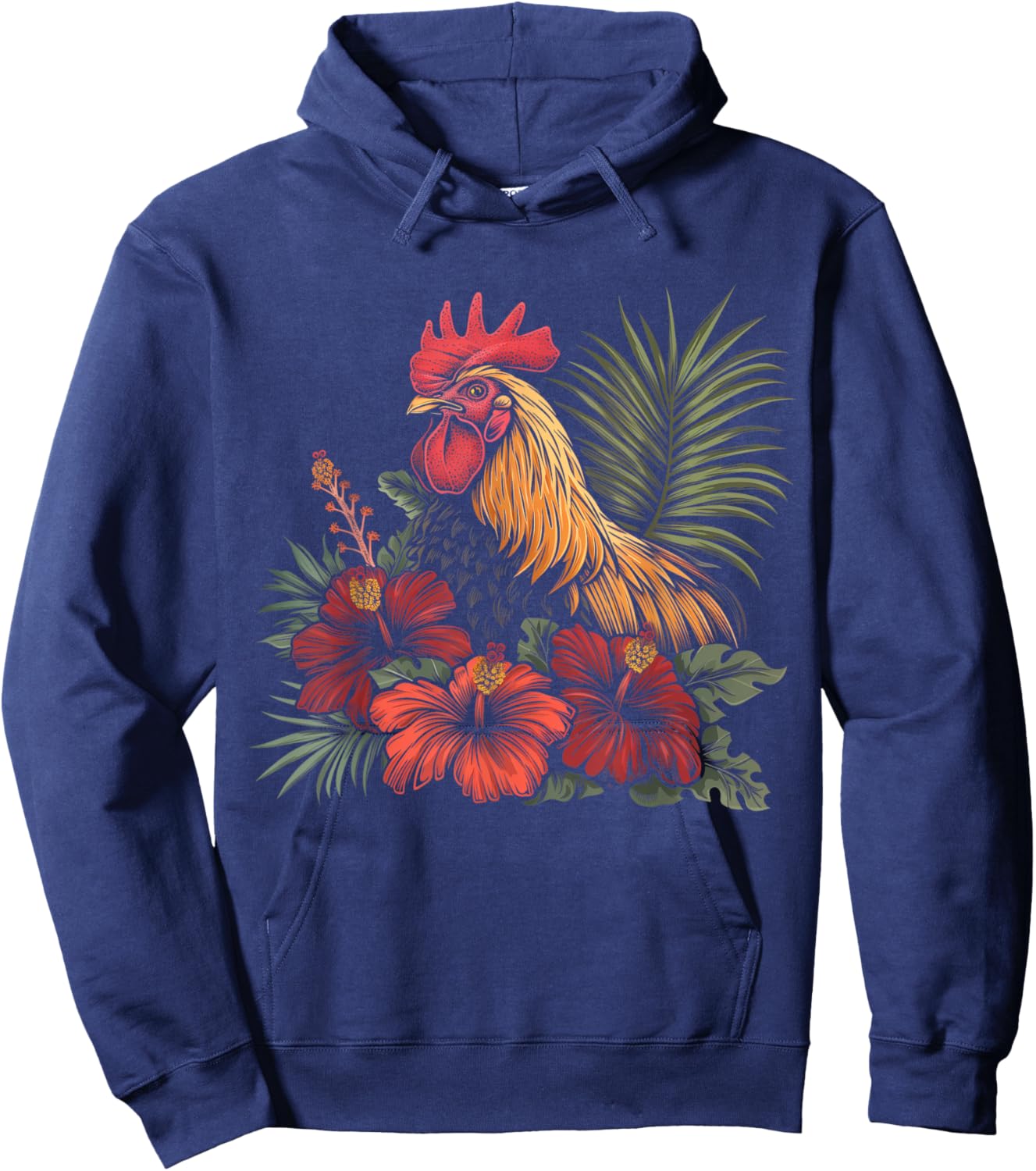 Chicken Hawaiian Flowers Rooster Kauai Hawaii Vintage Hoodie - Hoodie | Navy