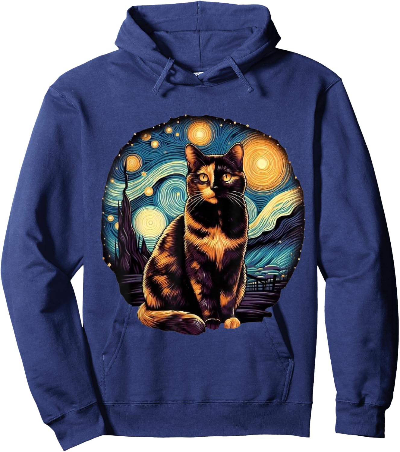 Tortoiseshell Tortie Starry Night Kitty Cat Art Men Women Kids Hoodie - Hoodie | Navy