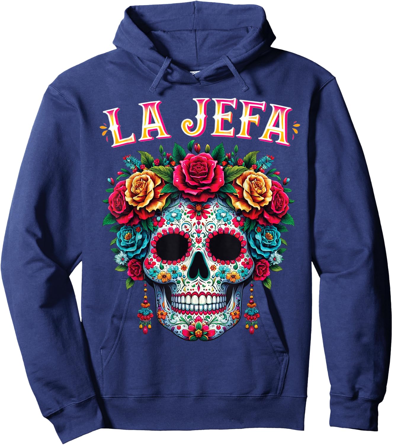 Mujer Calavera Mexicana For Dia De Los Muertos La Jefa Hoodie - Hoodie | Navy