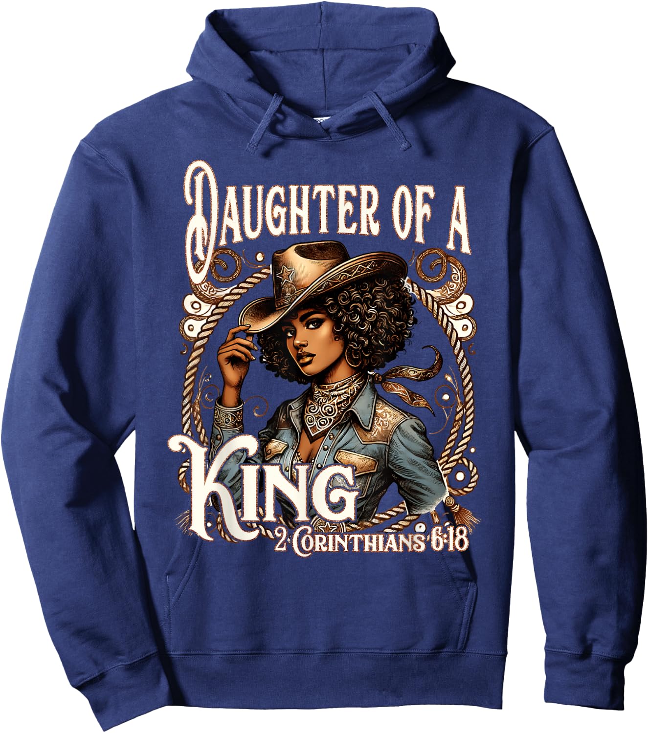 Daughter of a King Christian Howdy Western Rodeo Cowgirl Hoodie - Hoodie | Navy
