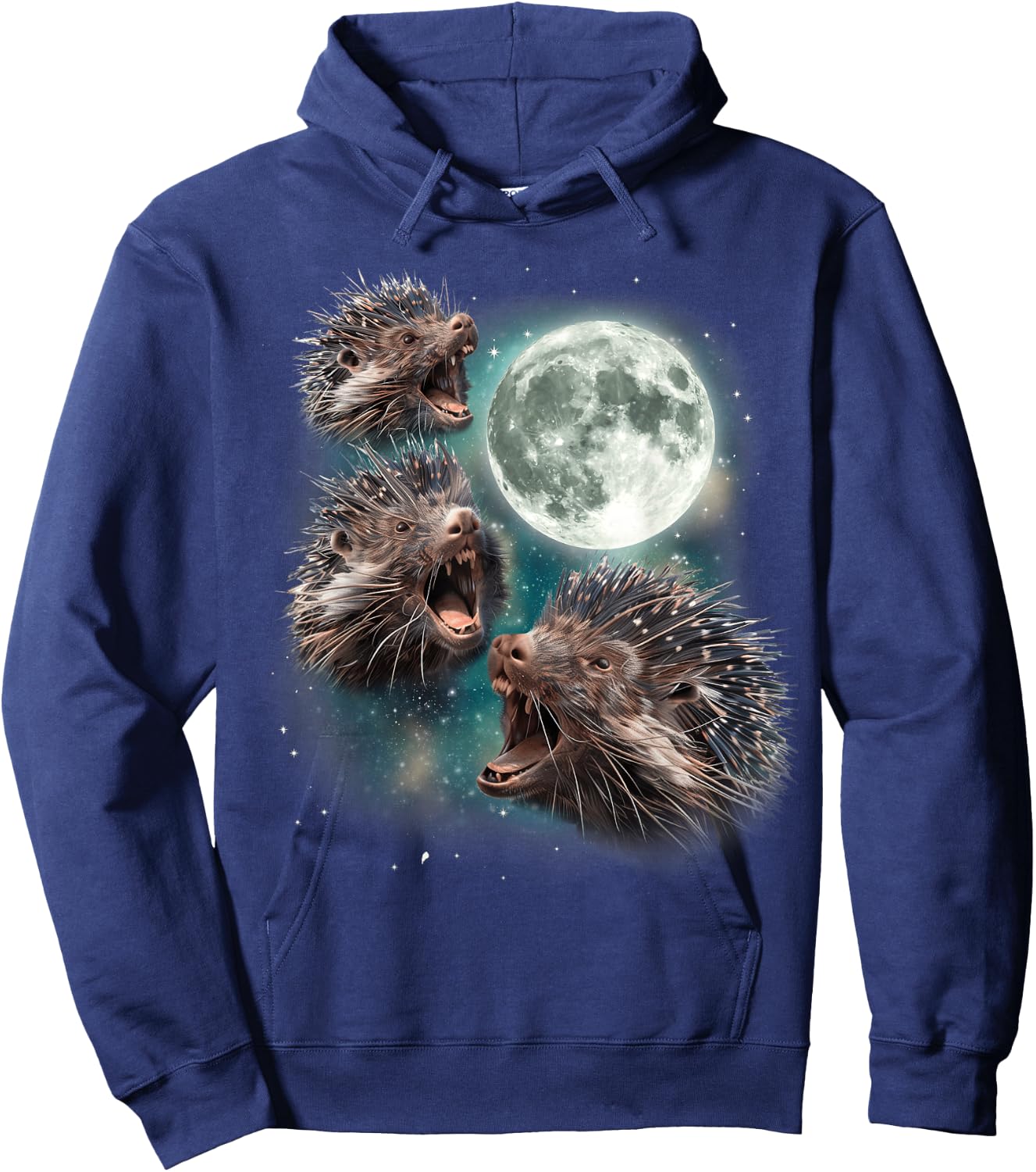 Three Porcupine Moon | Funny 3 Howling Quill Pig Parody Meme Hoodie - Hoodie | Navy
