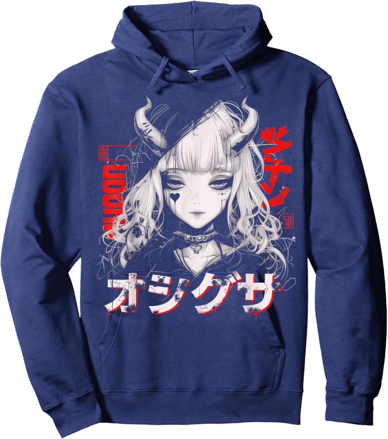 Anime Goth Grunge Demon Girl Waifu Horror Alt Aesthetic Hoodie - Hoodie | Navy