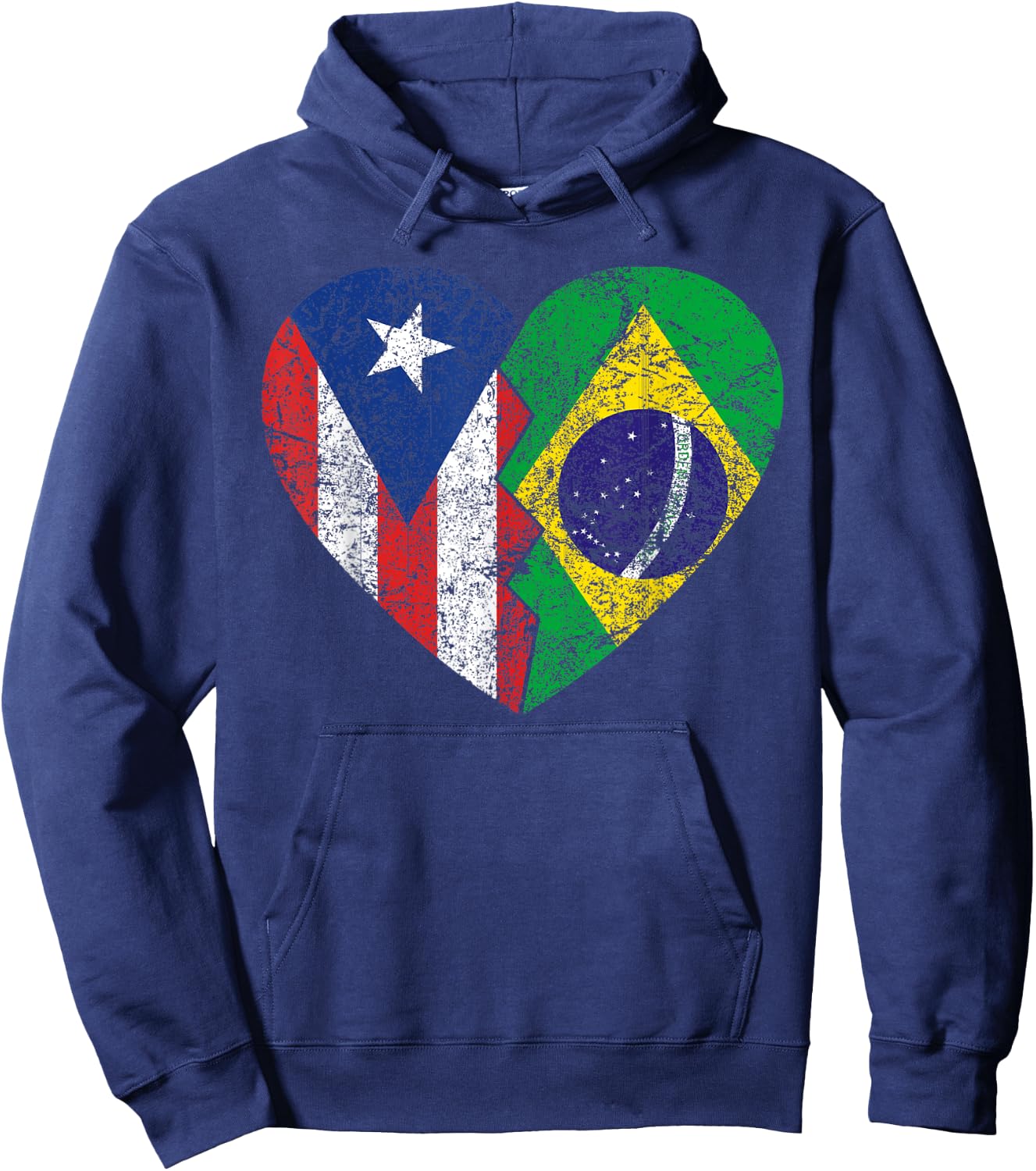 Brazilian Puerto Rican Flags Heart | Puerto Rico Brazil Hoodie - Hoodie | Navy