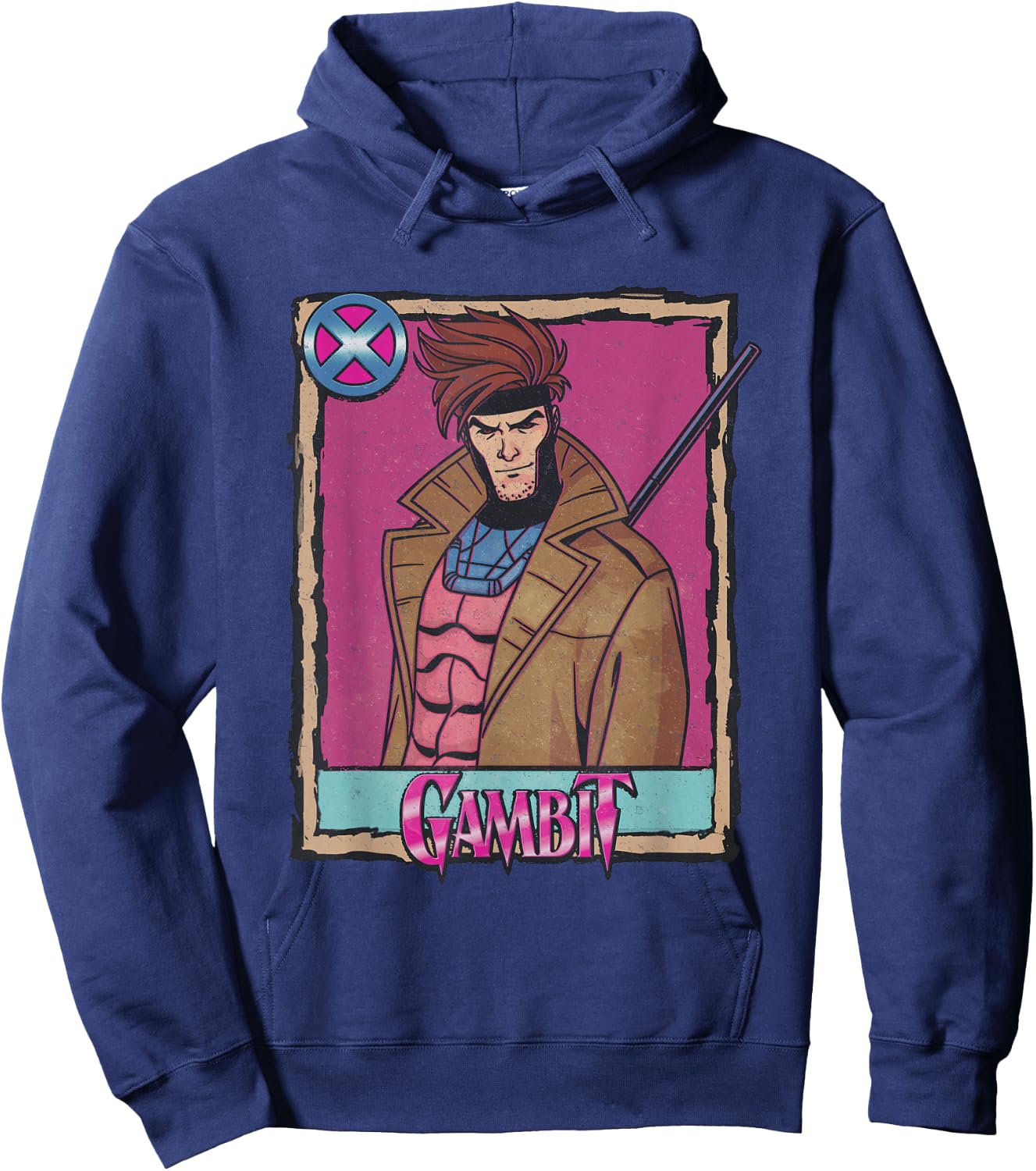 Marvel X-Men Gambit Vintage Playing Card Portrait Hoodie - Hoodie | Navy