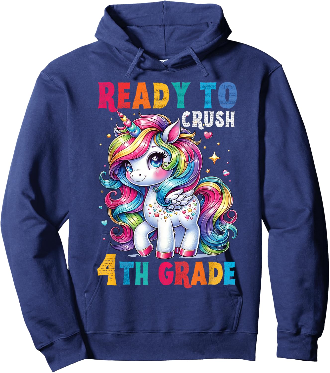 Student Unicorn Ready back to School crush 4th grade Girls Hoodie - Hoodie | Navy