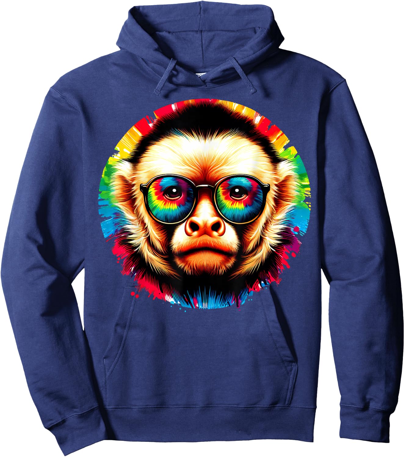 Cool Tie Dye Sunglasses Capuchin Monkey Illustration Art Hoodie - Hoodie | Navy
