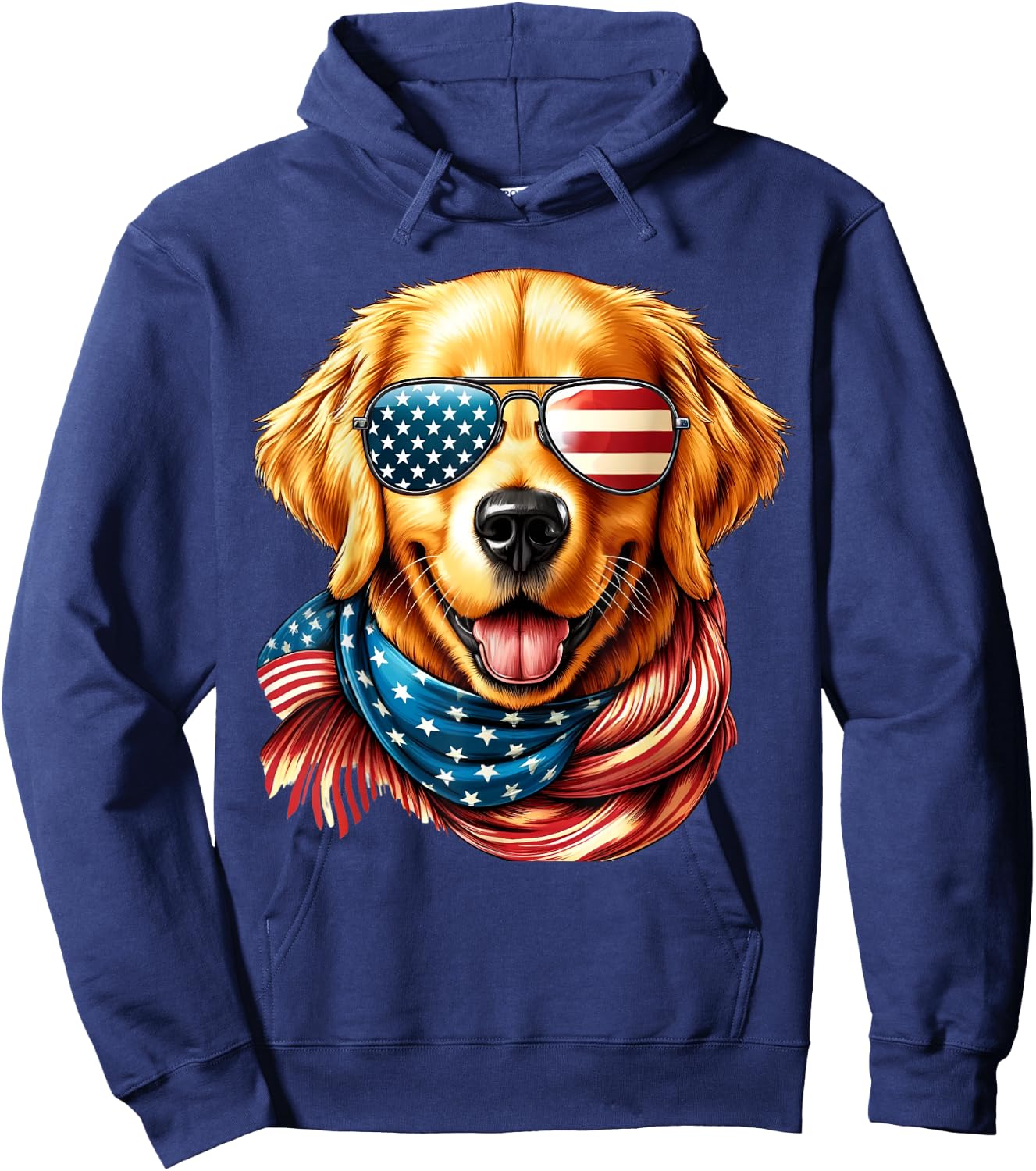 Golden Retriever Dog American Flag Sunglasses 4th of July Hoodie - Hoodie | Navy