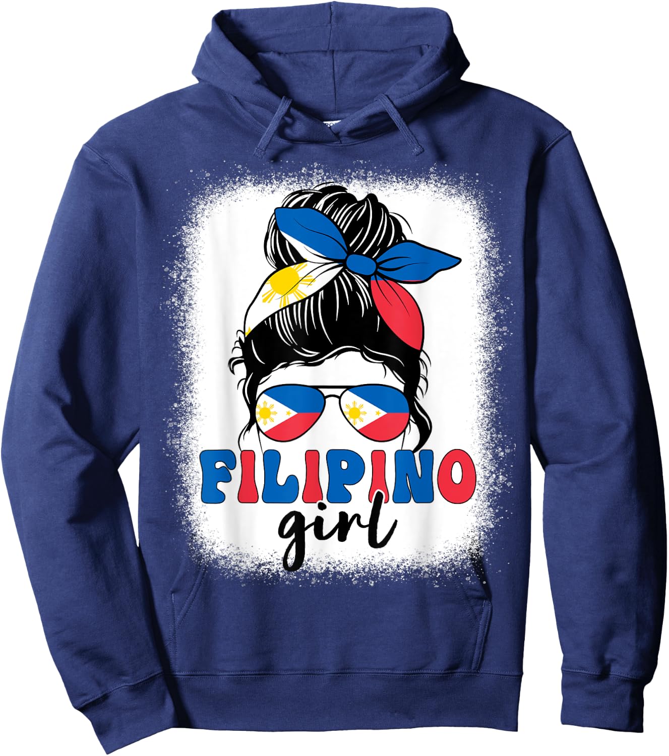 Filipino Girl Messy Bun Philippines Flag Patriotic Women Kid Hoodie - Hoodie | Navy