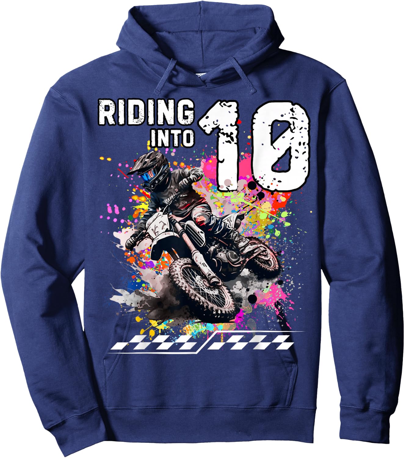 Motocross Birthday 10th Year Old Riding Into 10 MX Dirt Bike Hoodie - Hoodie | Navy