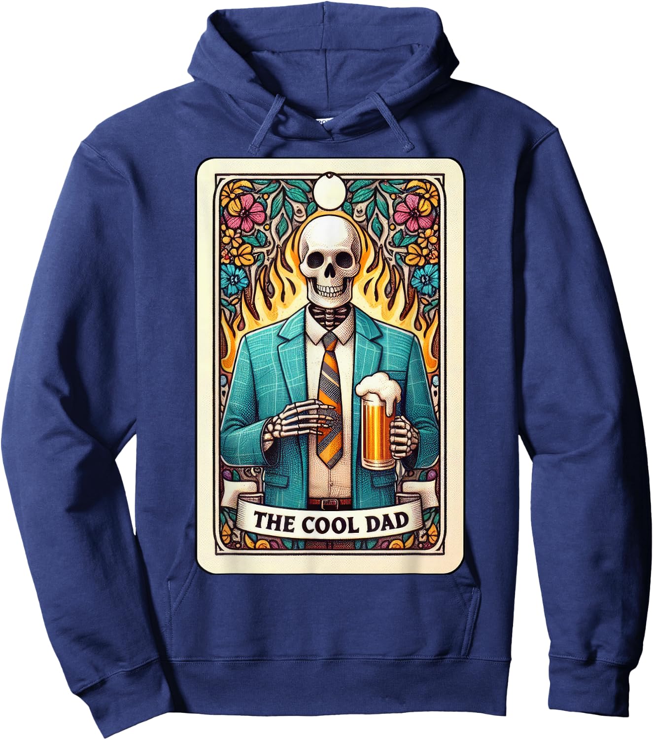 Cool Dad Tarot Card Skeleton Fathers Day Beer Daddy Papa Men Hoodie - Hoodie | Navy