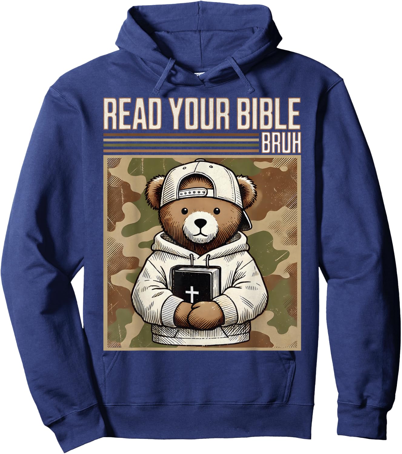 Read Your Bible Bruh Camo Hip Hop Teddy Bear Christian Men's Hoodie - Hoodie | Navy