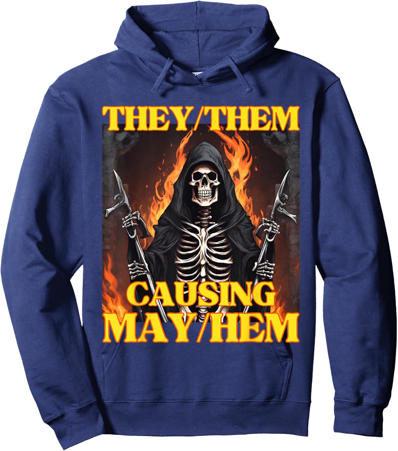 They Them Mayhem Funny Cringe Hard Skeleton Meme Hoodie - Hoodie | Navy