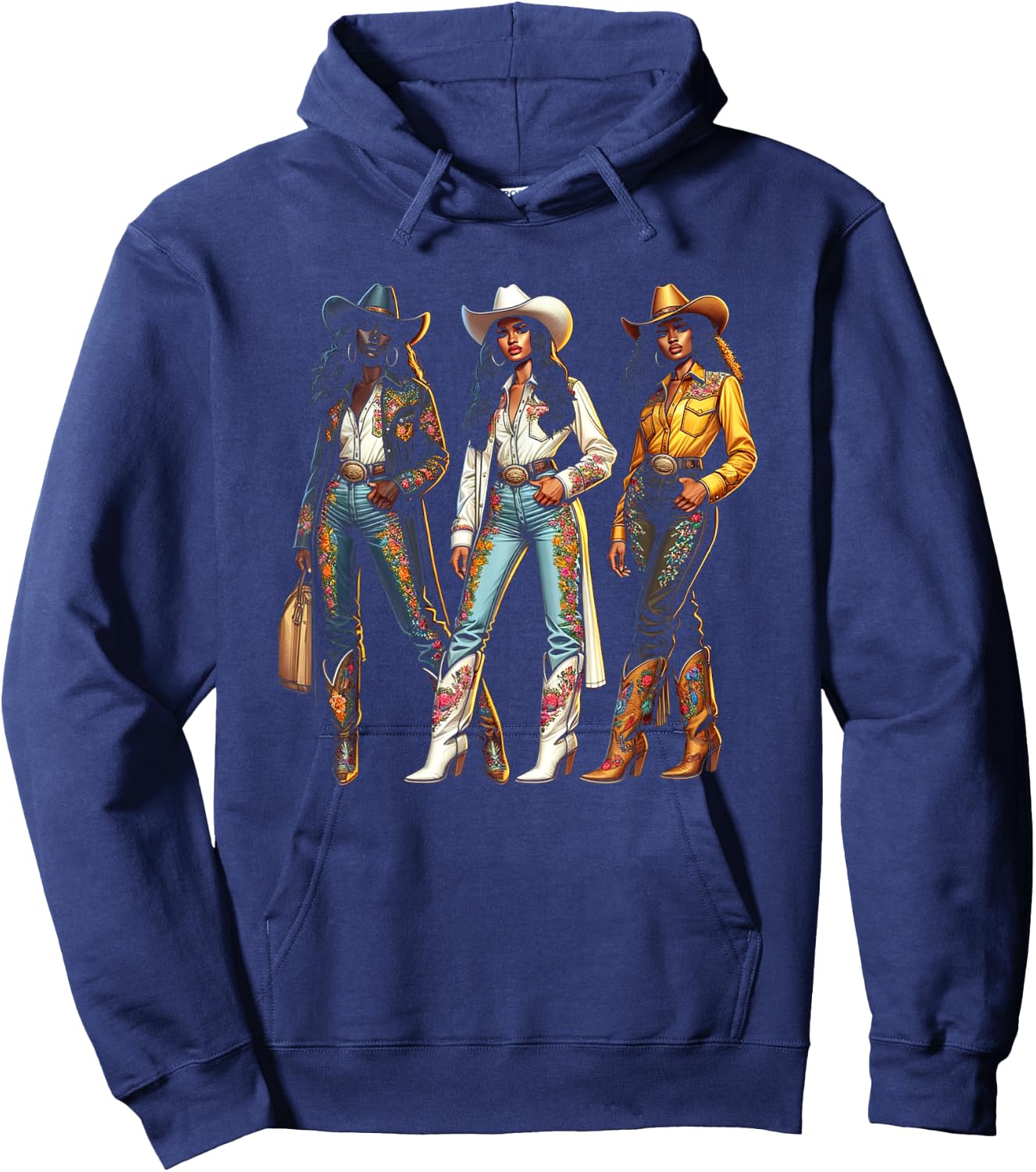 Black Cowgirl Western Rodeo Melanin Black History Texas Hoodie - Hoodie | Navy