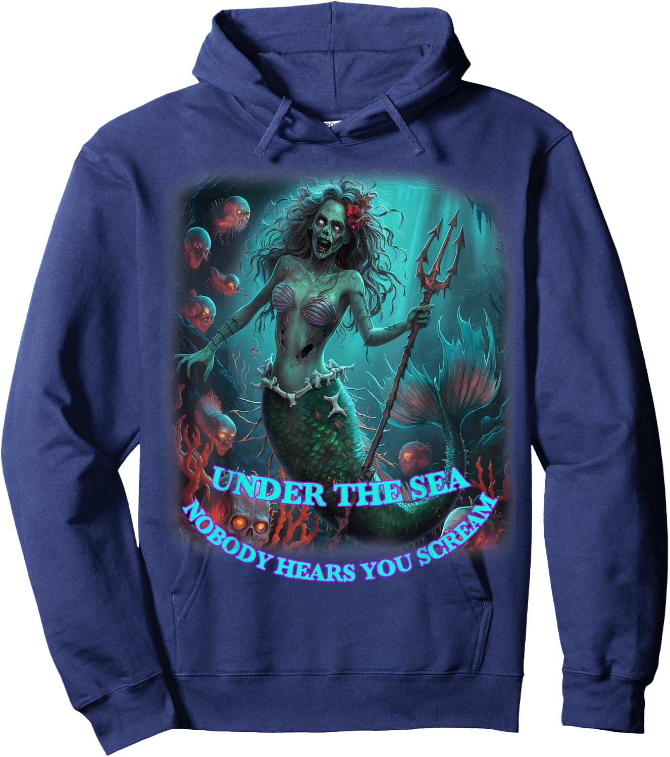 Zombie Mermaid Halloween Spooky Skulls Mermaids Fantasy Hoodie - Hoodie | Navy