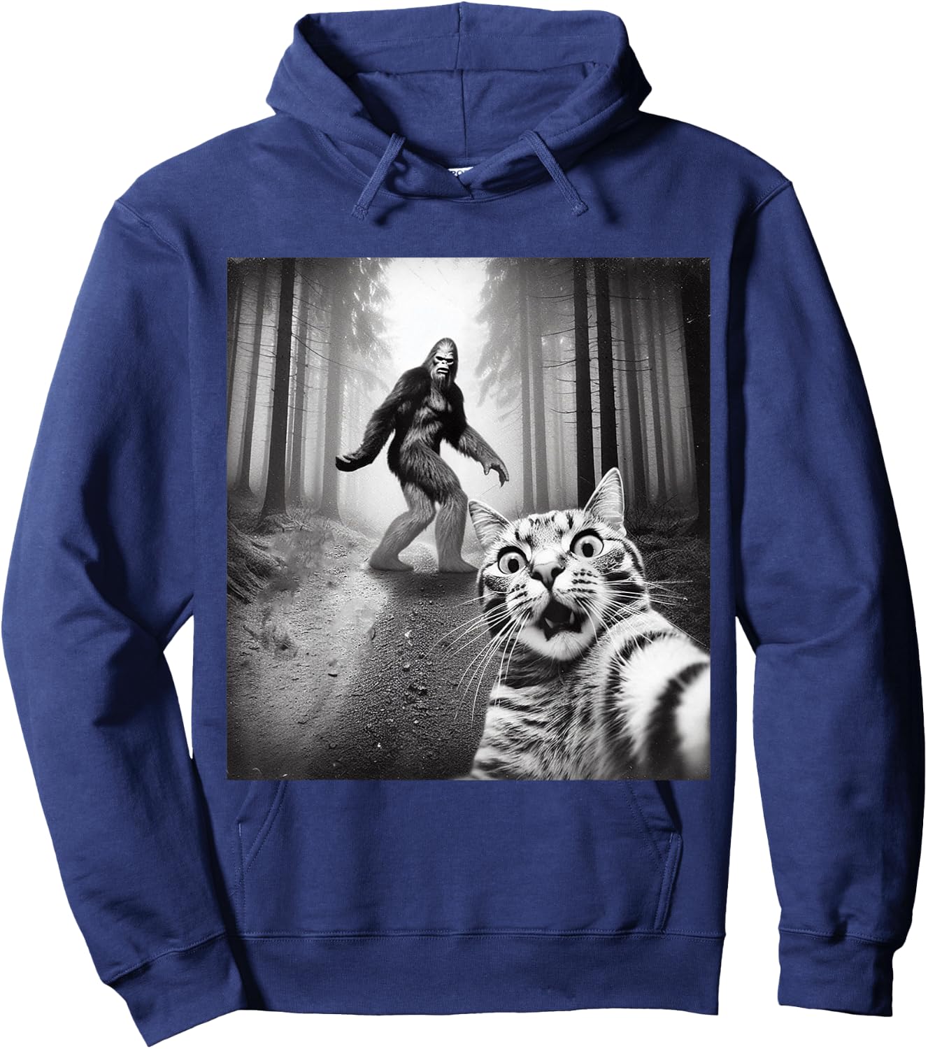 Funny Cat Selfie With Sasquatch Bigfoot Hoodie - Hoodie | Navy