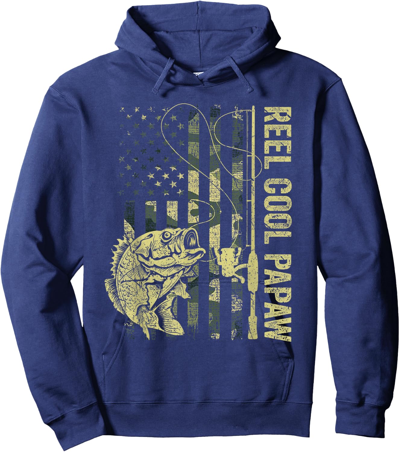 Reel Cool Papaw Camouflage American Flag Father's Day Gift Hoodie - Hoodie | Navy