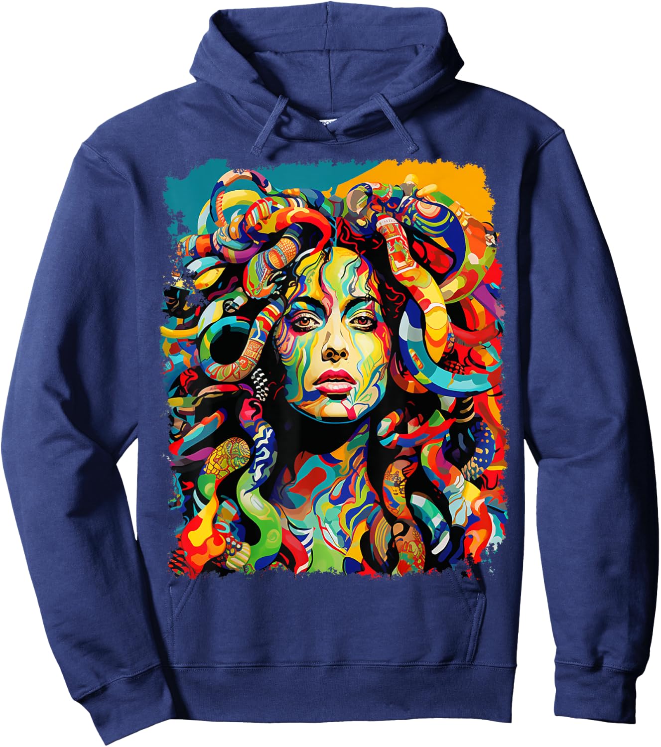 MythoThreads Women's Medusa Graphic - Black, Short Sleeve, Regular Fit, Small Hoodie - Hoodie | Navy