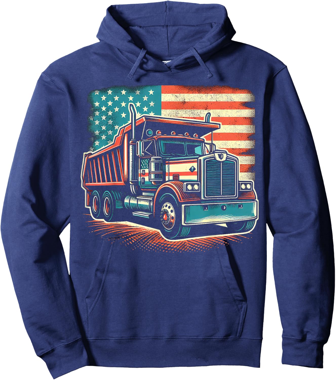 Dump Truck Driver American Flag Trucker Vintage Men Women Hoodie - Hoodie | Navy